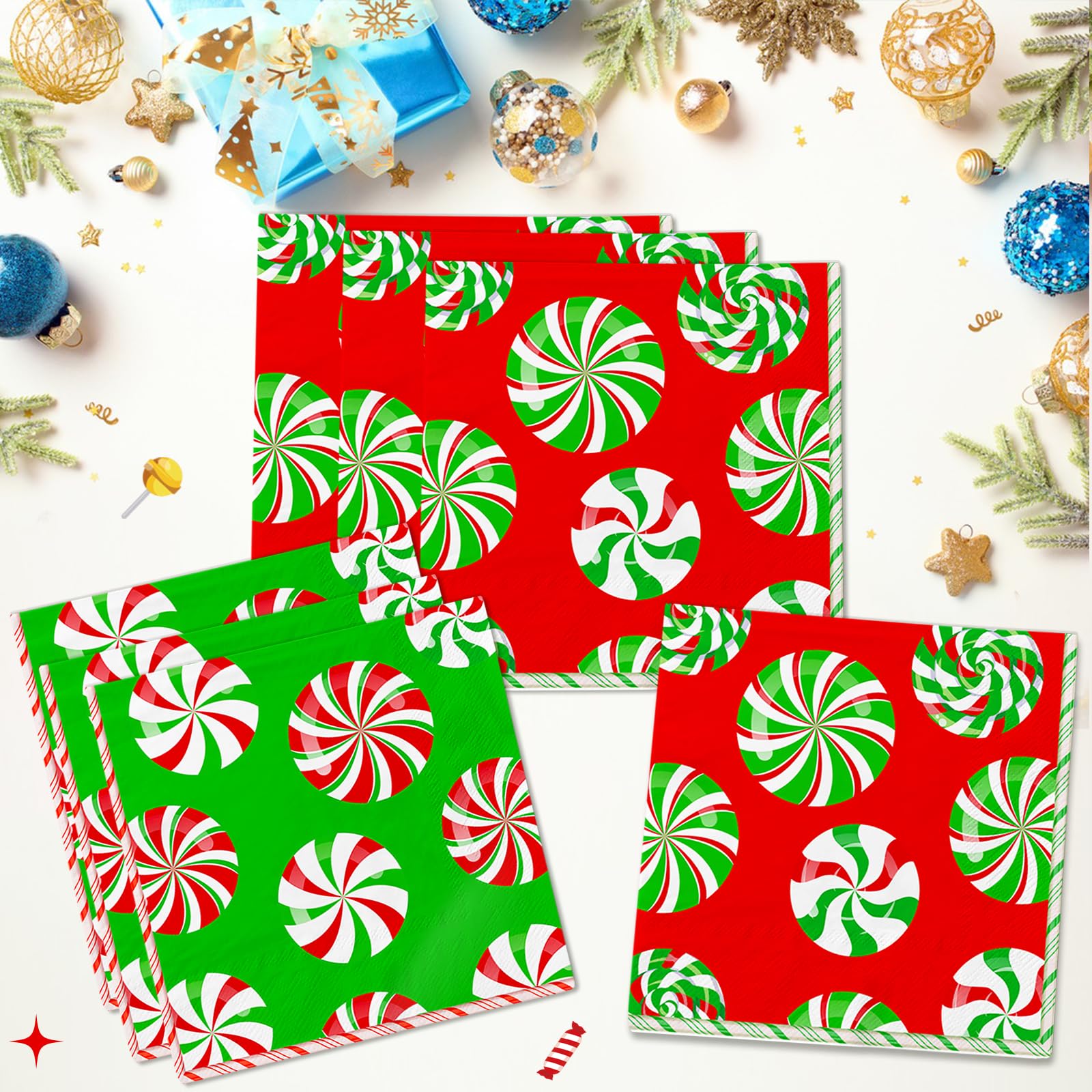 48Pcs Christmas Candy Cane Party Decorations Set - Holiday Napkins & Tableware for Christmas Party Supplies, Candy Cane Themed Party Decor - Perfect for Christmas Celebrations, Office Parties & Family Gatherings