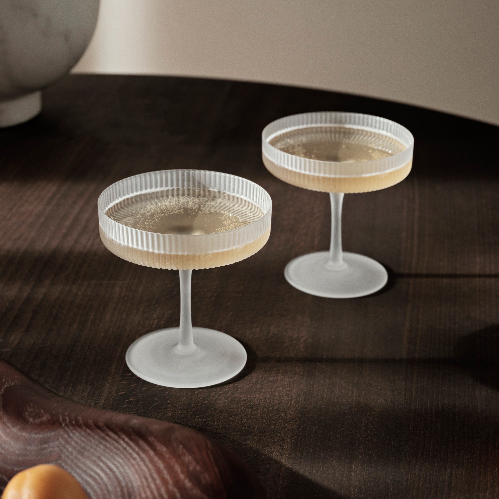 FERM LIVING Ripple Champagne Saucers - Set of 2 Frosted Glass Coupe Dishes for Wedding, Party & Cocktail Serving - Elegant Drinkware for Champagne, Desserts & Appetizers