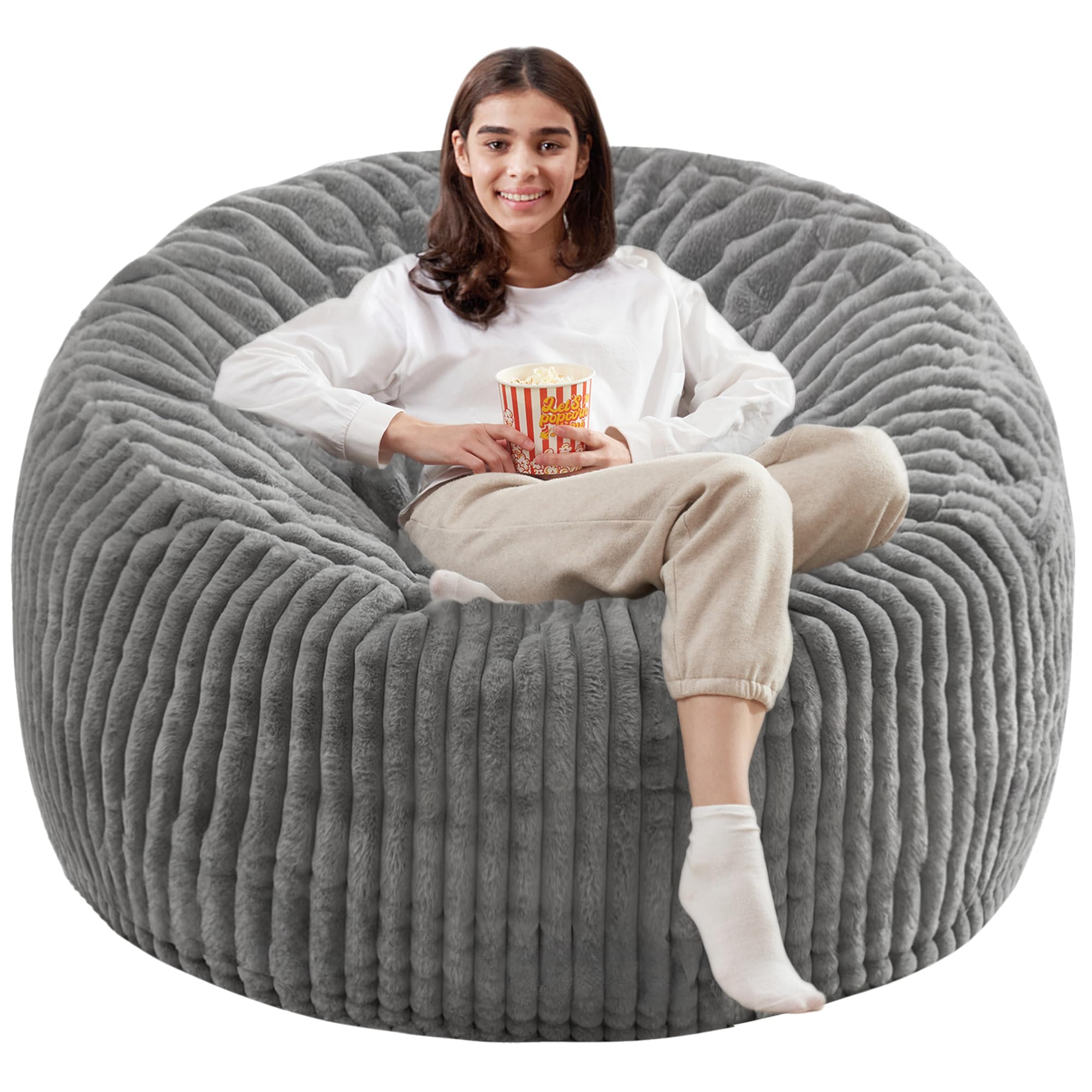 **Homguava 5 FT Memory Foam Bean Bag Chair - Large Soft Plush Sofa with Dutch Corded Cover, Grey - Perfect for Living Room, Bedroom, or Game Room Relaxation**