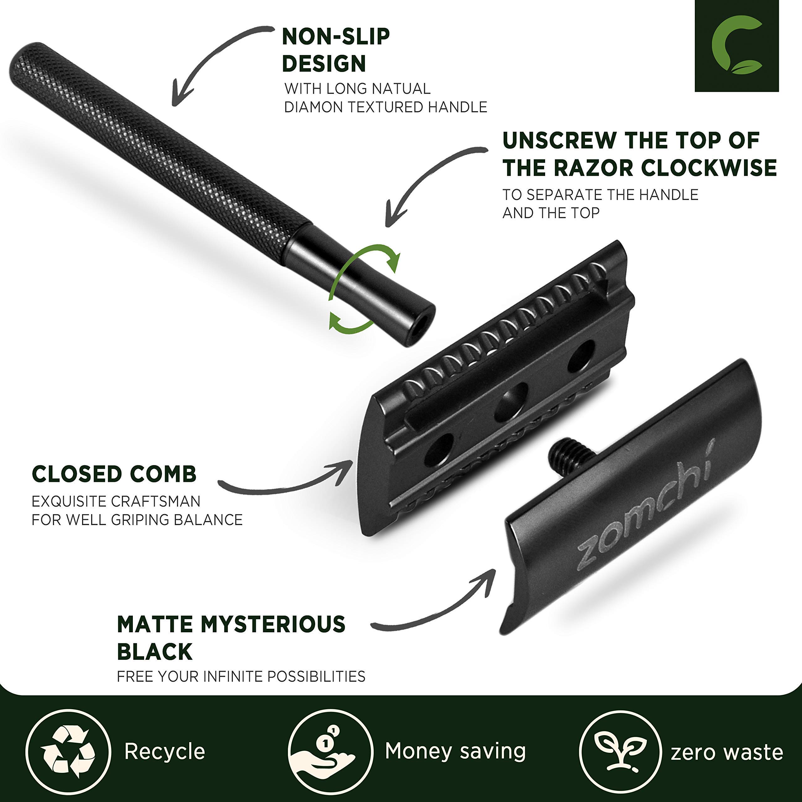 Premium Rose Gold Safety Razor for Women - Black Unisex Double Edge Razor with 100 Stainless Steel Blades - Eco-Friendly Shaving for Sensitive Skin & Travel Use