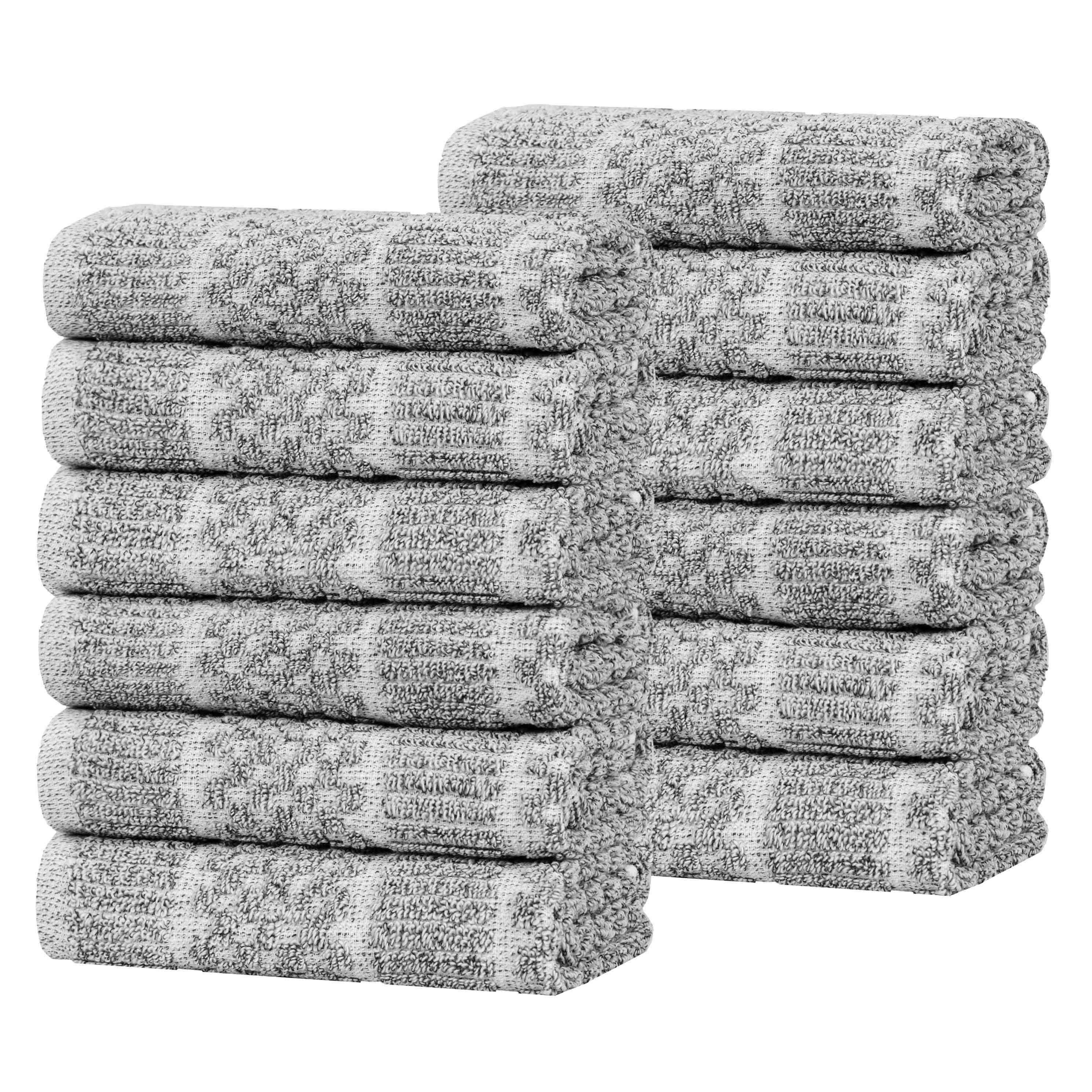 12-Pack Naples Cotton Blend Checkered & Ribbed Face Towels | Soft & Absorbent Bath & Hand Towels for Home, Gym, Spa & Travel