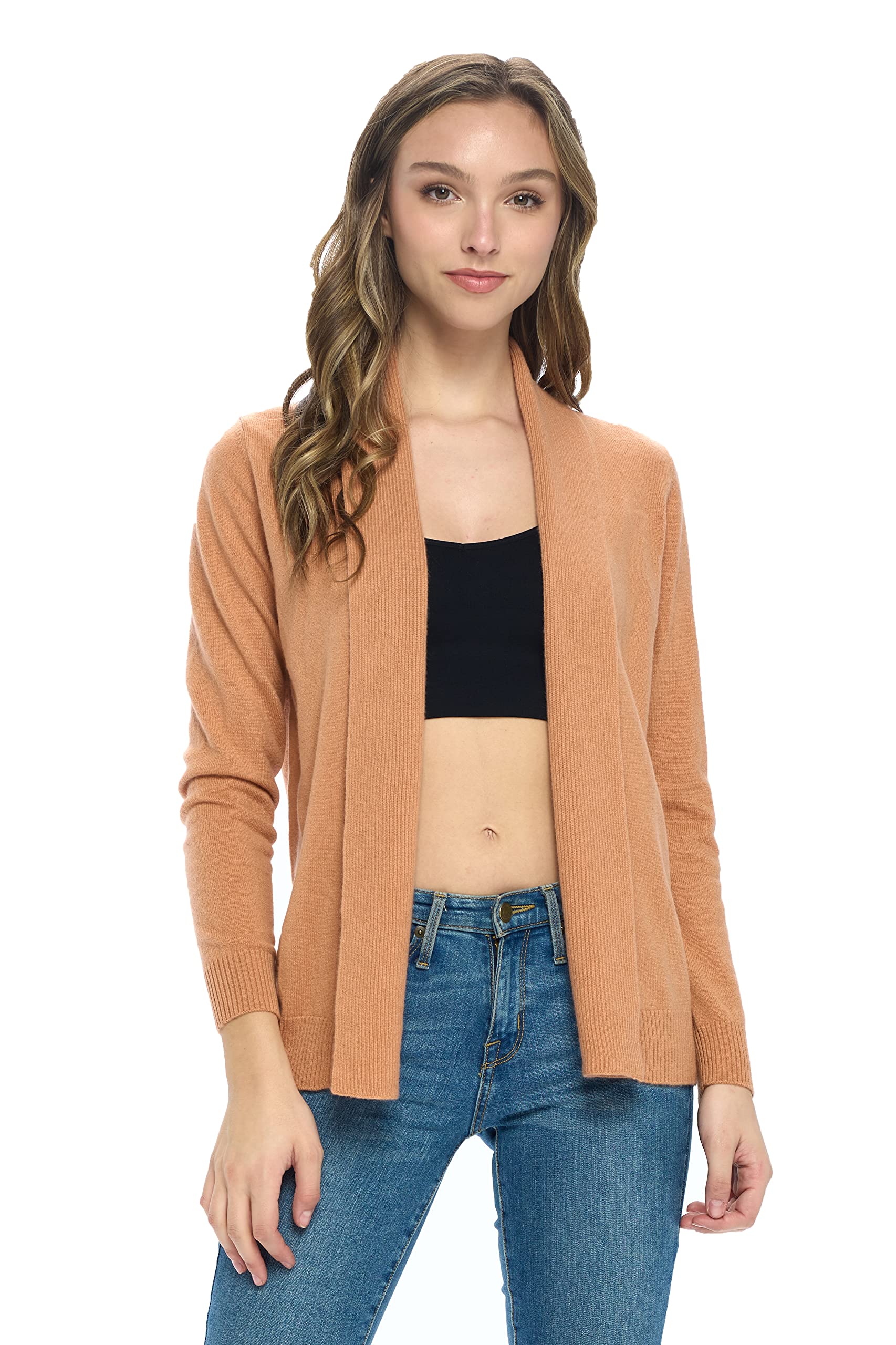 Mariyaab Women's 100% Cashmere Soft Long Sleeve Front Drape Open Cardigan Sweater - Cozy Winter Wrap for Office, Lounge & Casual Outfits