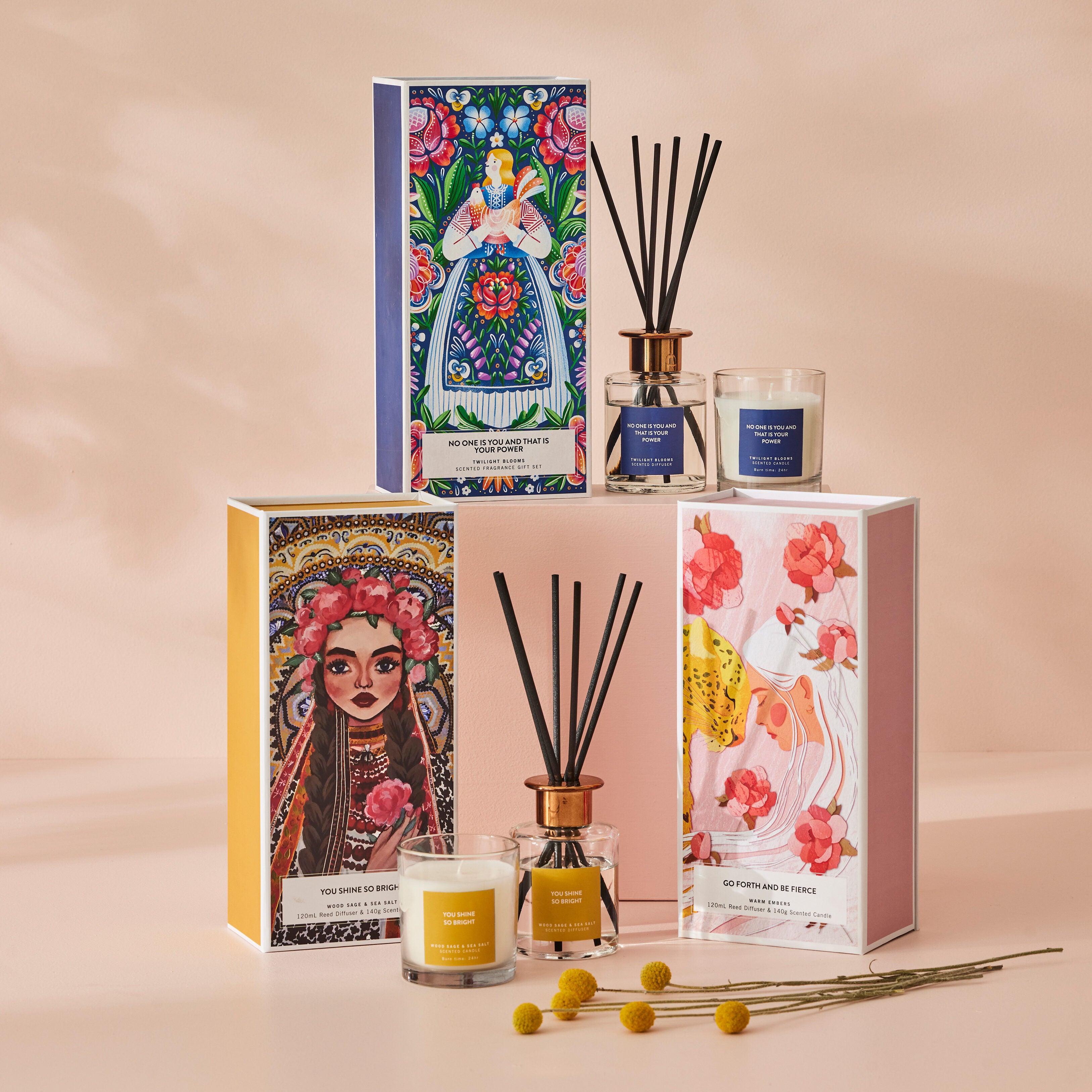 Pilbeam Living Go Forth And Be Fierce Scented Candle & Essential Oil Diffuser Gift Set - Perfect for Home Decor, Relaxation & Thoughtful Gifts