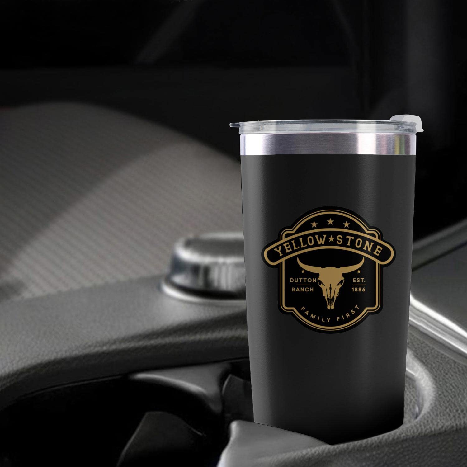 Yellowstone Dutton Ranch 1886 Family First Insulated Tumbler with Lid - 20oz Stainless Steel Travel Mug for Coffee, Tea & Cold Drinks - Perfect for Camping, Office & Outdoor Adventures