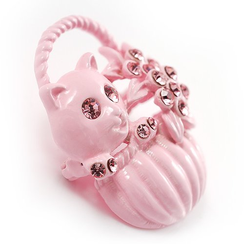 Pink Kitten In The Basket Crystal Brooch - Elegant Cat Jewelry Pin for Women, Gift for Cat Lovers - Perfect for Blazers, Scarves & Handbag Decoration