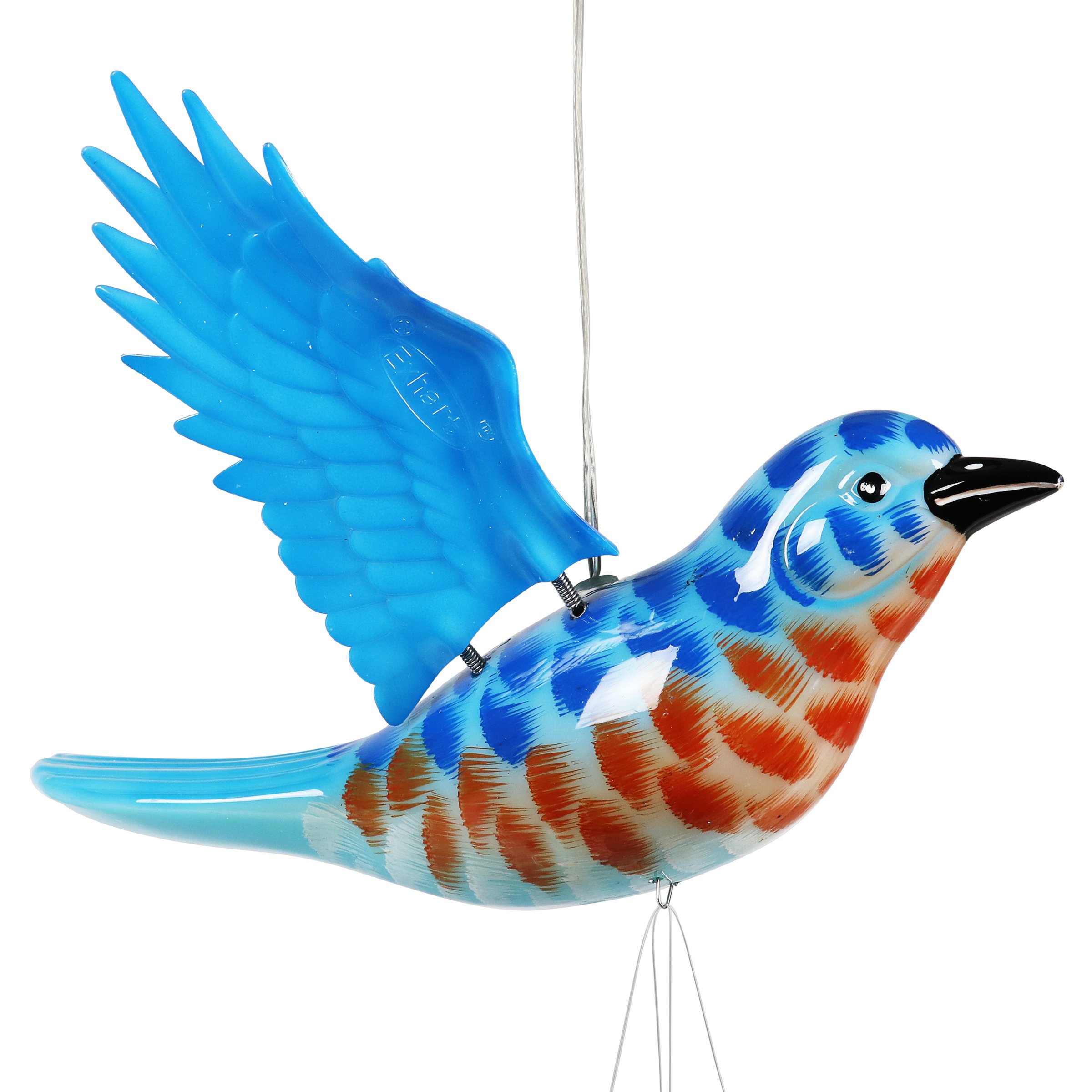 Solar-Powered Blue Bird Wind Chime with Fluttering Wings & 2 LED Lights - 12.5
