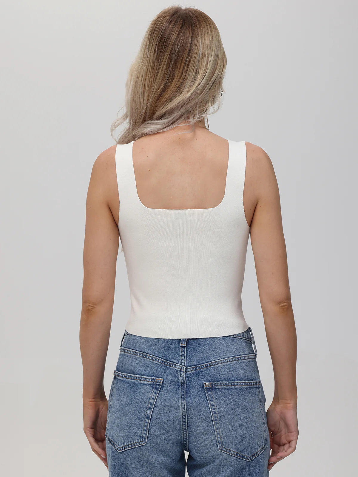 Eva Square Neck Tank Top for Women - Soft Stretchy White Summer T-Shirt | Casual Wear, Layering, Gym, Beach Outfits