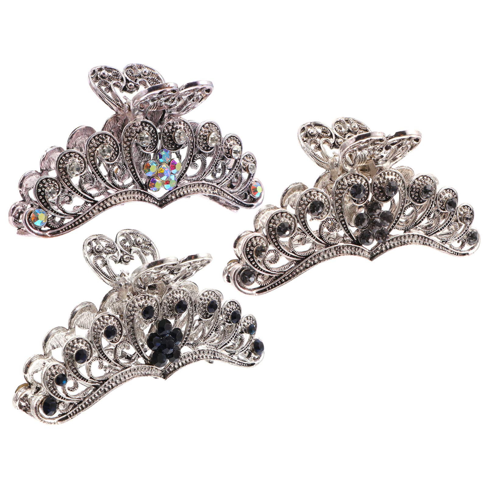 3pcs Rhinestone Hair Claw Clips for Women - Metal French Hair Grip Clips for Thick Hair - Elegant Jaw Headgear with Alloy Rhinestones - Perfect for Parties, Weddings, and Everyday Styling