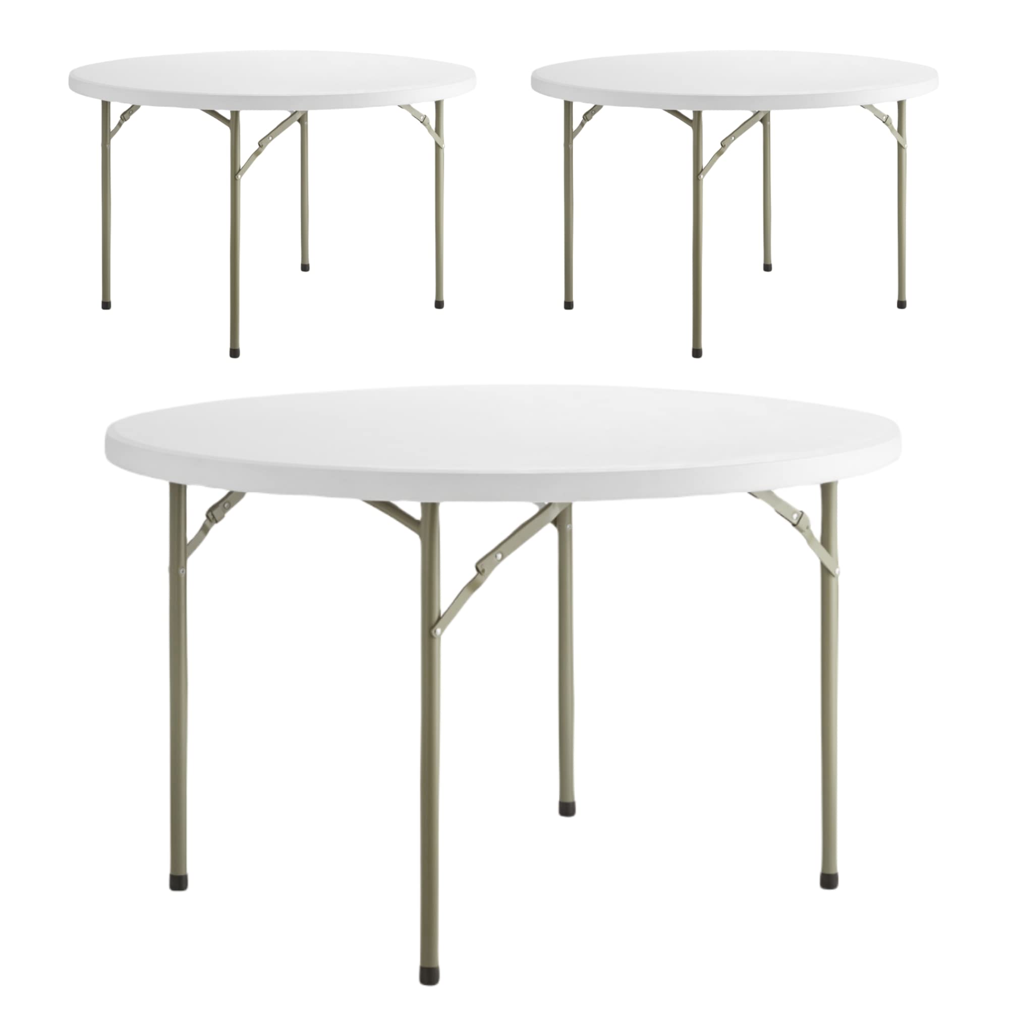 3-Pack Heavy-Duty 4-Foot Round Granite White Plastic Folding Table - Indoor/Outdoor Use for Dining, Kitchen, Picnics, Events & Portable Bar Setup | Durable & Space-Saving Foldable Design