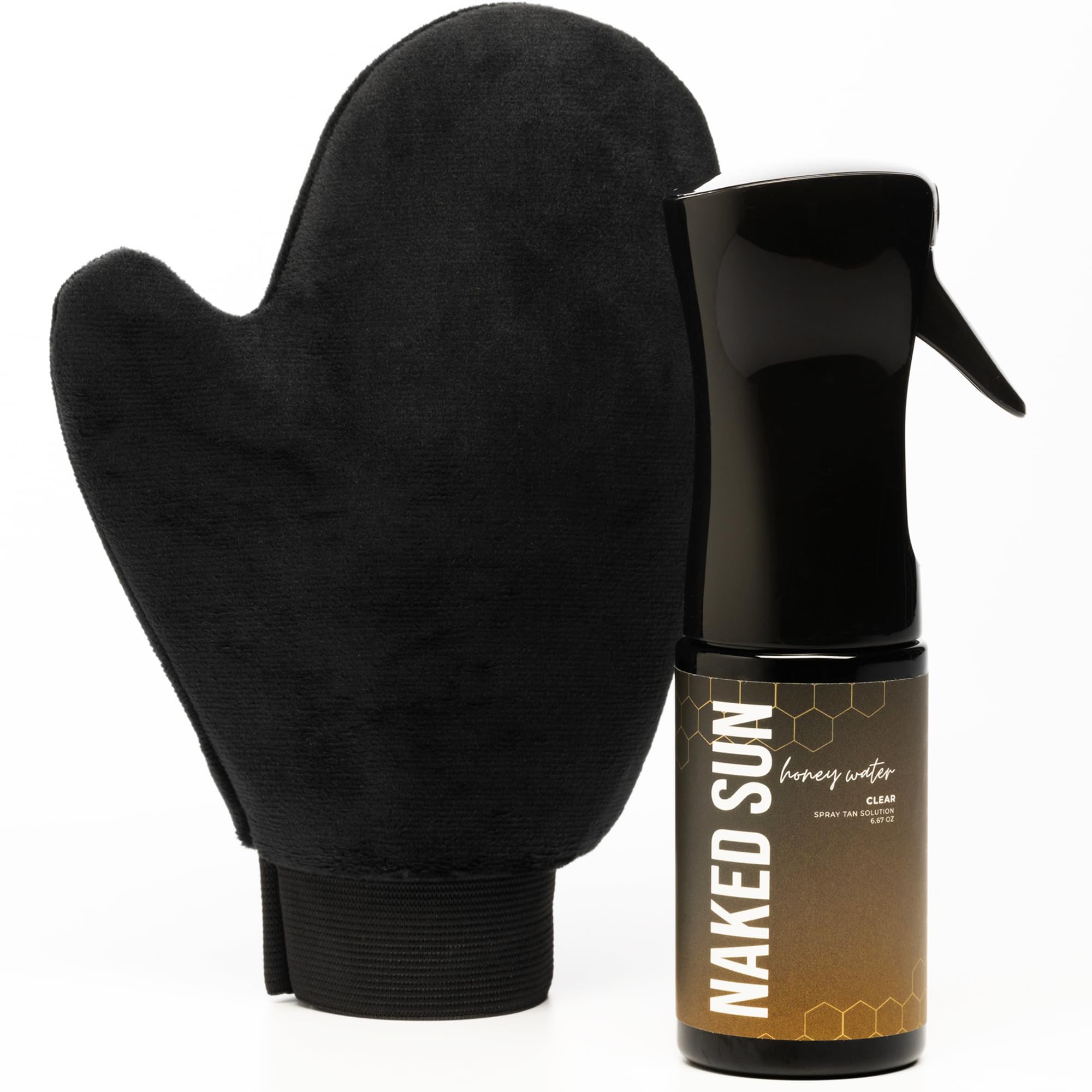 Naked Sun Honey Water Self Tanning Mist Spray with Mitt - Natural Sunless Tan for Face & Body, Easy Application for a Streak-Free Glow - Perfect for Summer, Vacations & Special Events
