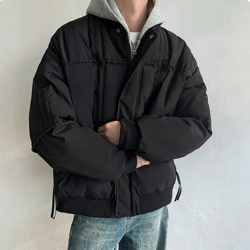 Men's Fashion Round Collar Cotton Jacket - Thickened Winter Coat with Button Pocket & Niche Design | Solid Color Casual Outerwear for Daily Wear & Outdoor Activities (2024 Collection)