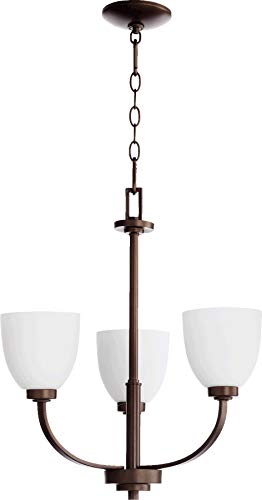 Quorum 6060-3-86 Transitional Three Light Bronze Chandelier - Dark Finish Reyes Collection - Perfect for Dining Room, Foyer, or Bedroom Lighting