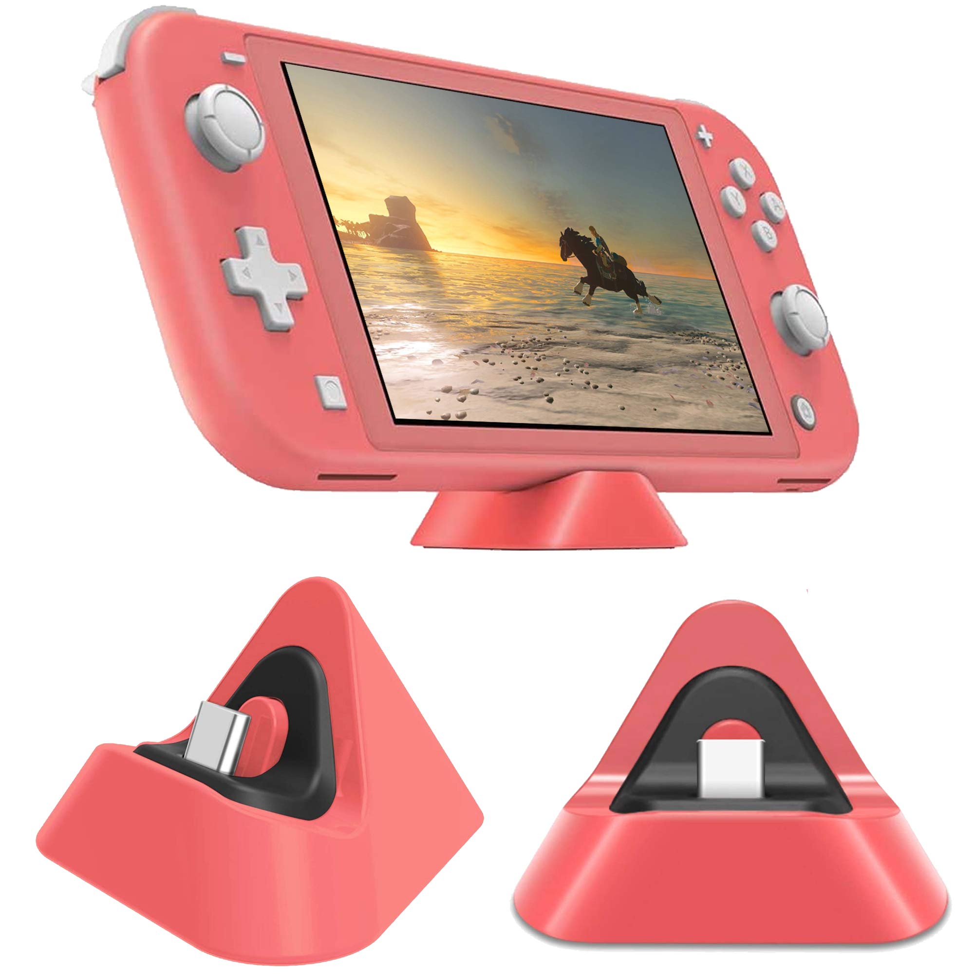 Nintendo Switch Lite Charging Dock - Fast Charging Stand Station for Switch Lite & Switch (Coral) - Perfect for Gaming at Home or Travel
