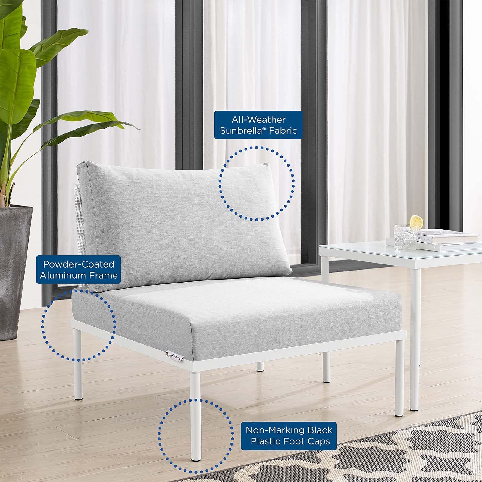 Modern Aluminum Sofa Middle Chair - White Grey Metal Outdoor Patio Furniture for Balcony, Cafe & Garden Relaxation
