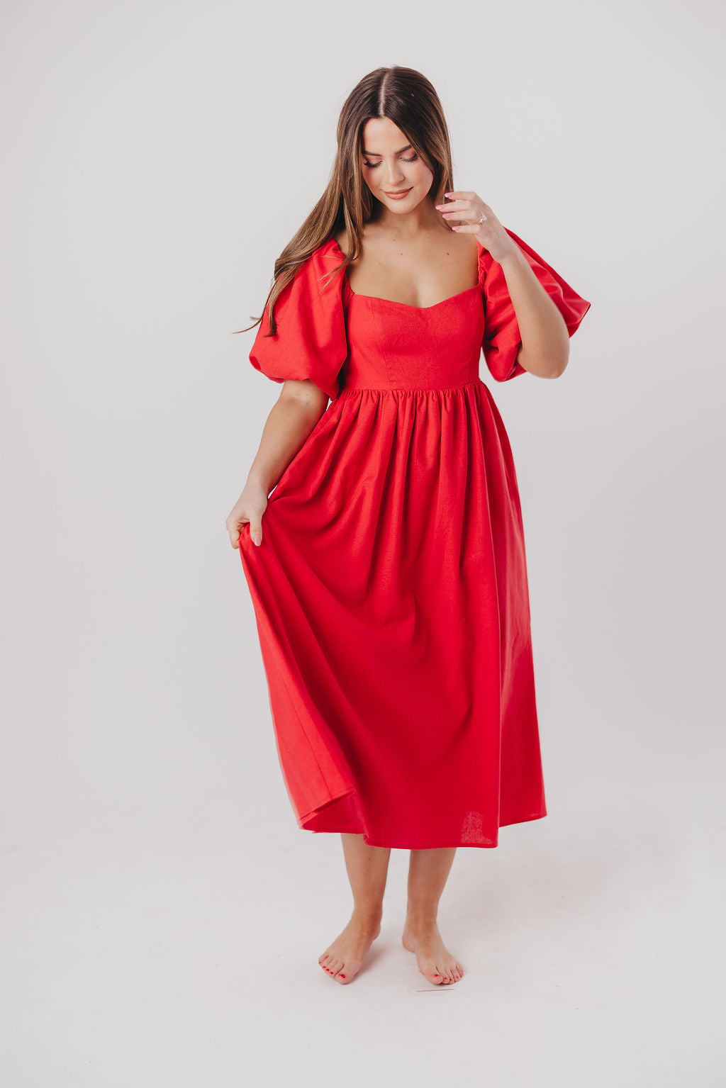 Hamilton Midi Dress in Red - Bump Friendly Maternity Dress (S-XL) | Flowy Summer Dress for Pregnancy, Baby Shower & Special Occasions