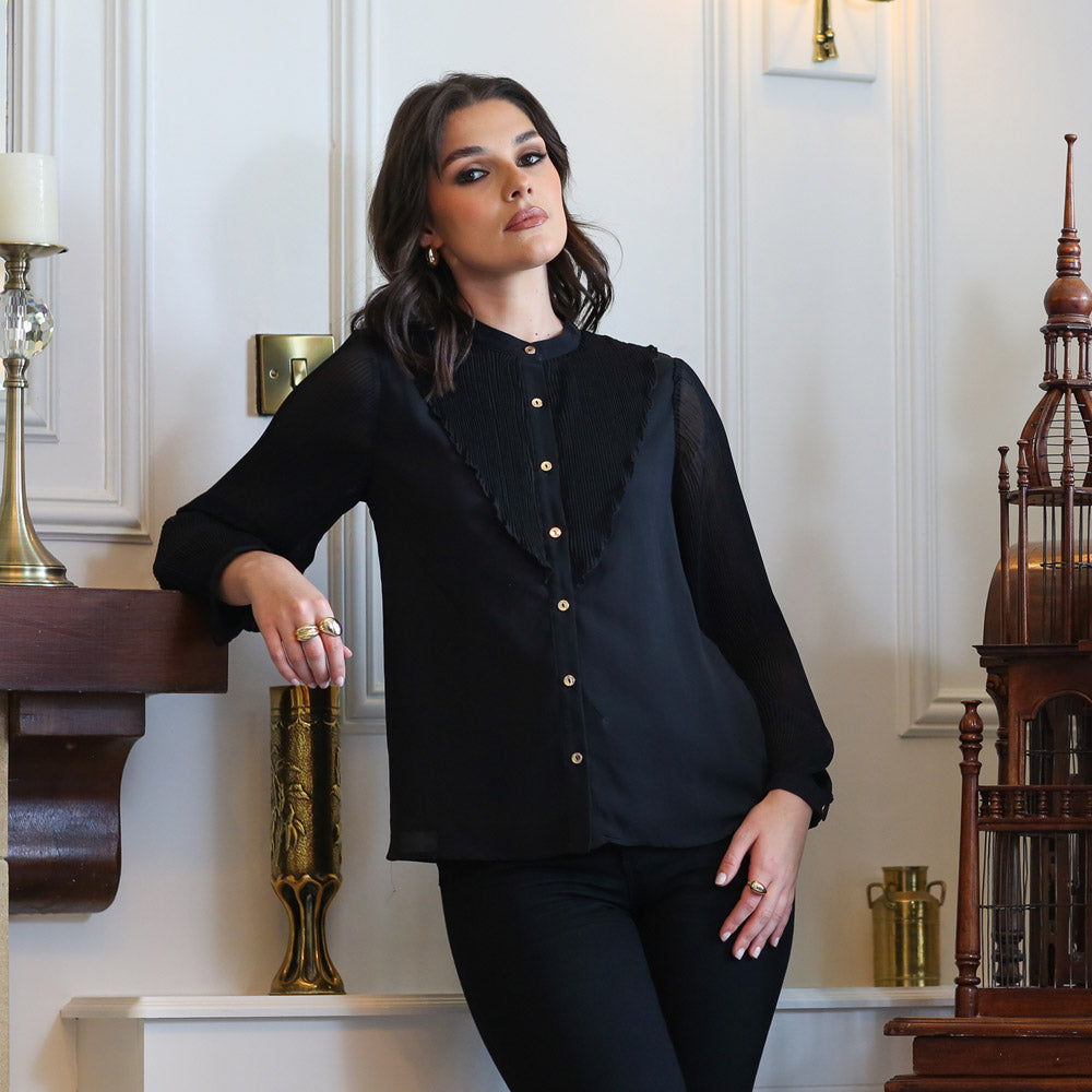 Louella Blouse Women's Fashion Top - Elegant Black Blouse for Office, Party & Casual Wear