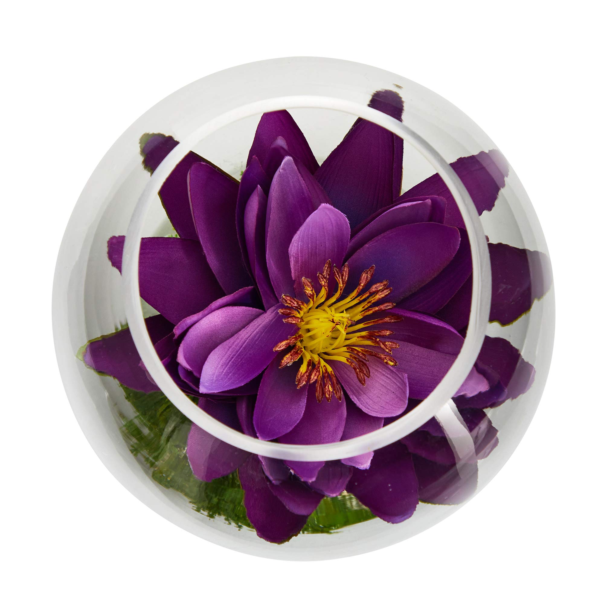 Nearly Natural 8 Inch Artificial Lotus Flower Arrangement in Glass Vase - Elegant Home Decor for Living Room, Bedroom & Office Centerpiece