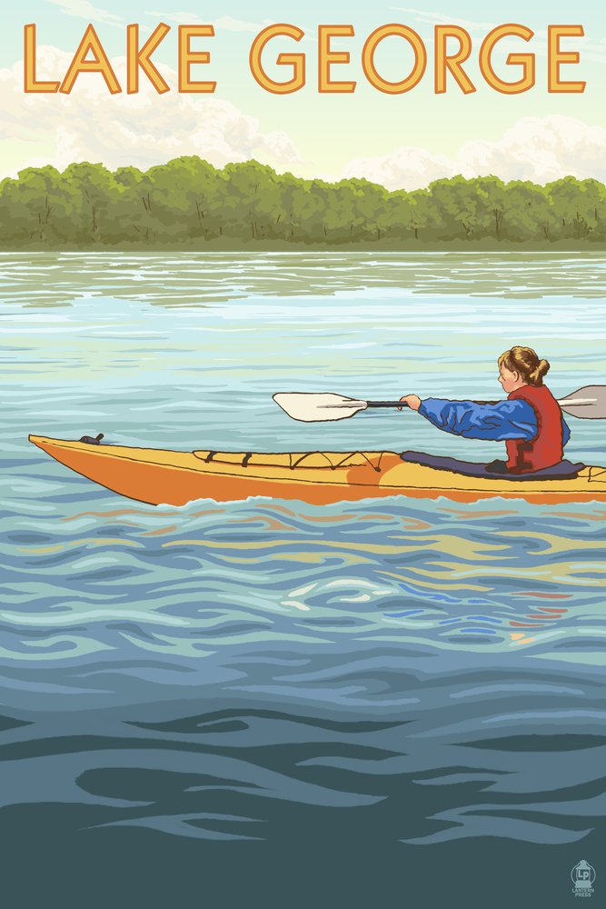 Lake George New York Kayak Scene - 12x18 Wall Art Poster for Home & Office Decor | Perfect for Living Room, Bedroom & Office Spaces