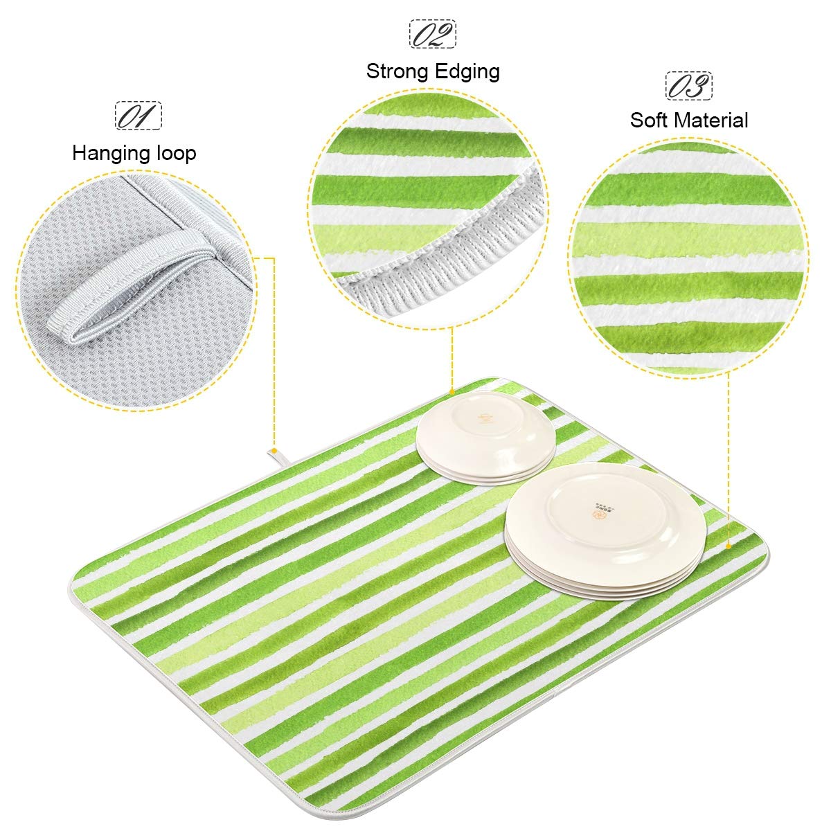 Kitchen Sink Dish Drying Mat - Heat Proof, Multifunctional Counter Mat, Striped Lime Green, 18 x 24 Inch - Perfect for Dish Drainer, Counter Protection, and Kitchen Organization