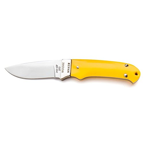 Moore Maker Inc. Drop Point Hunting Knife with Yellow Delrin Handle - Outdoor Survival, Camping & Bushcraft Knife for Hunting, Fishing & Wilderness Adventures