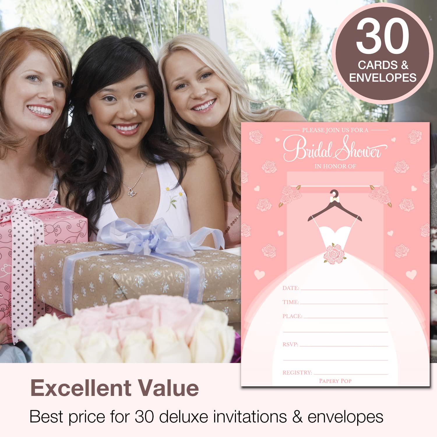 30 Pack Elegant Bridal Shower Invitations with Envelopes - Premium Wedding Shower Invites for Bridal Party, Baby Shower & Anniversary Celebrations