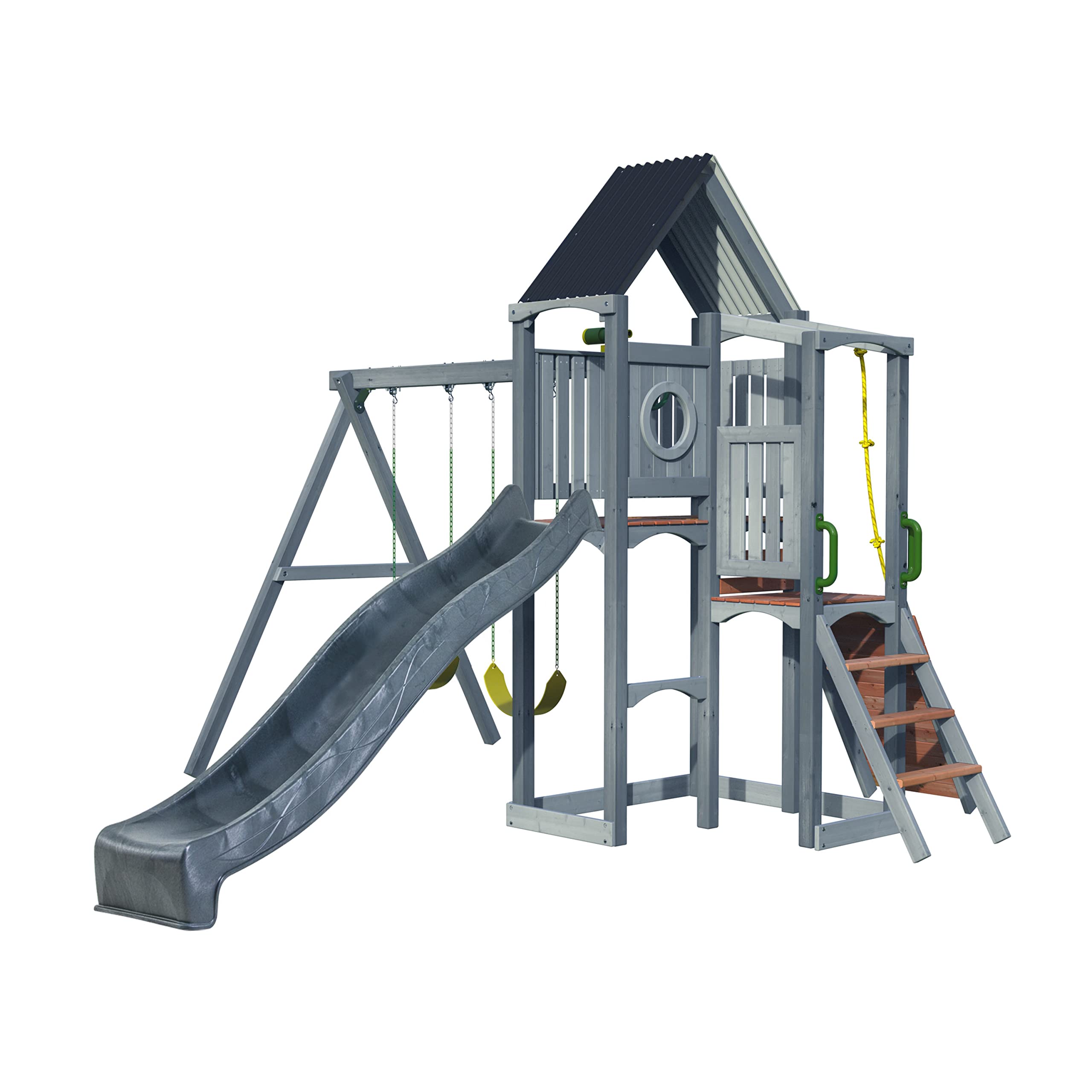 Jack & June Haven II Cedar Wood Swing Set with Swings, Slide & Accessories - Outdoor Backyard Playground Equipment for Kids - 100% Natural Cedar - Multiple Configurations for All Ages - Perfect for Family Fun, Birthday Gifts & Backyard Adventures