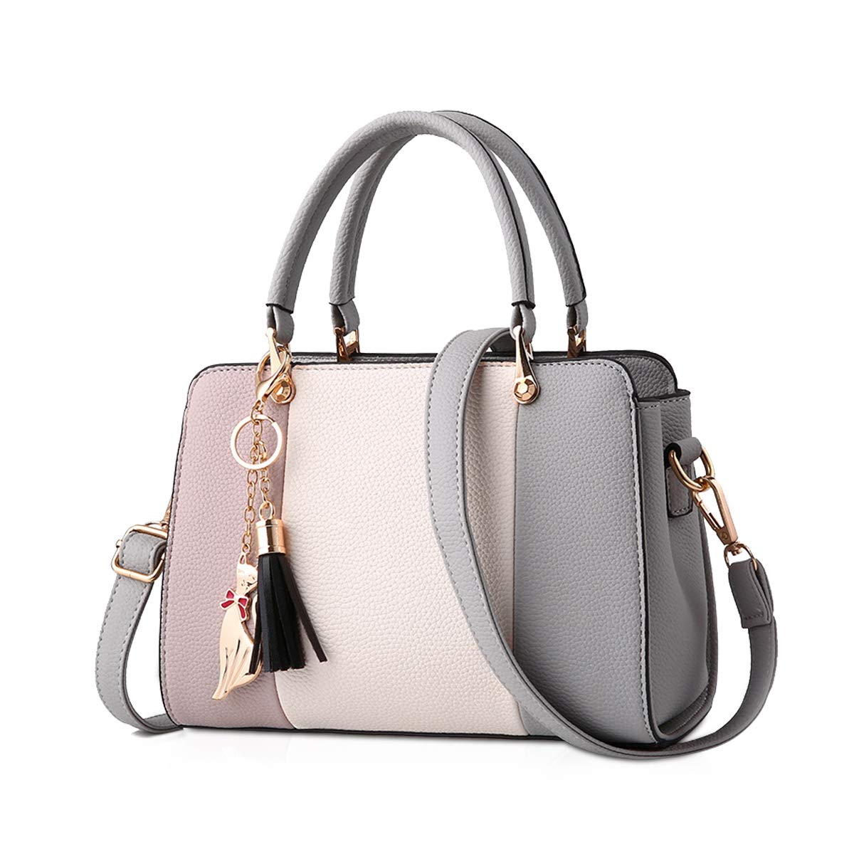 NICOLE&DORIS Women's PU Leather Handbag with Tassel Pendant - Stylish Top Handle Shoulder Bag & Crossbody Tote for Ladies (Gray) | Perfect for Work, Travel, and Everyday Use