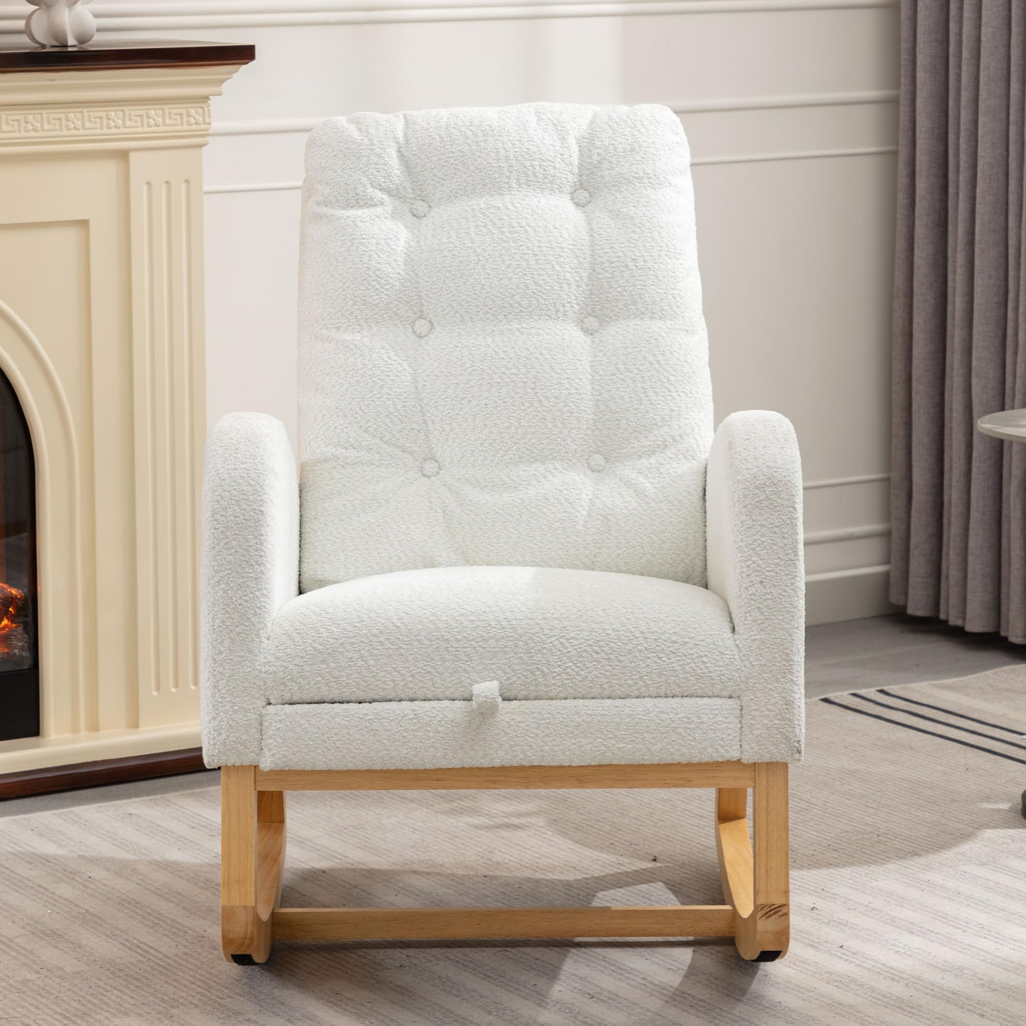 Comfortable Nursery Rocking Chair with Retractable Footrest - Glider Rocker Accent Chair with Padded Seat & High Backrest - Perfect for Living Room, Bedroom, Office & Nursery (White) - Ideal for Nursing, Relaxing & Reading