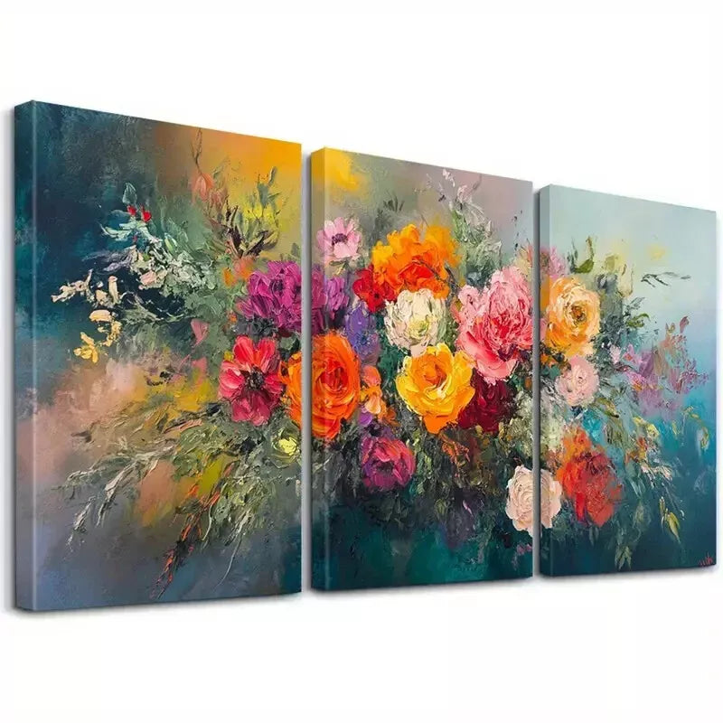 3-Piece Vibrant Floral Brushstroke Art Canvas Set - 50x70cm Framed Wall Decor | High-Quality Print | 100% Australian Made | Ready to Hang | Perfect for Living Room, Bedroom & Office Decor