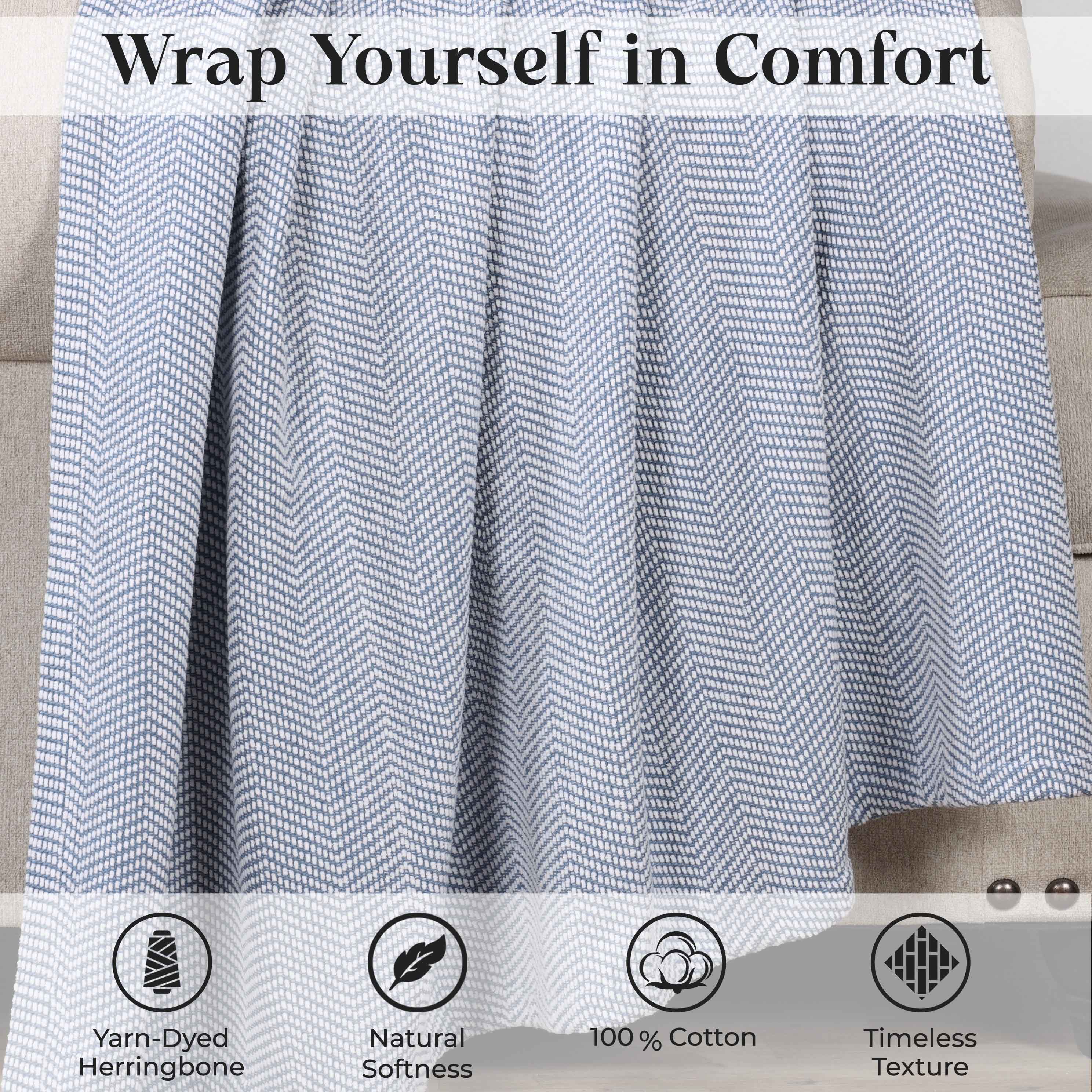 Soft Maya Chenille Herringbone Cotton Blanket - Medium Weight Throw for Bed, Sofa & Couch - Cozy Home Decor & Gift Idea