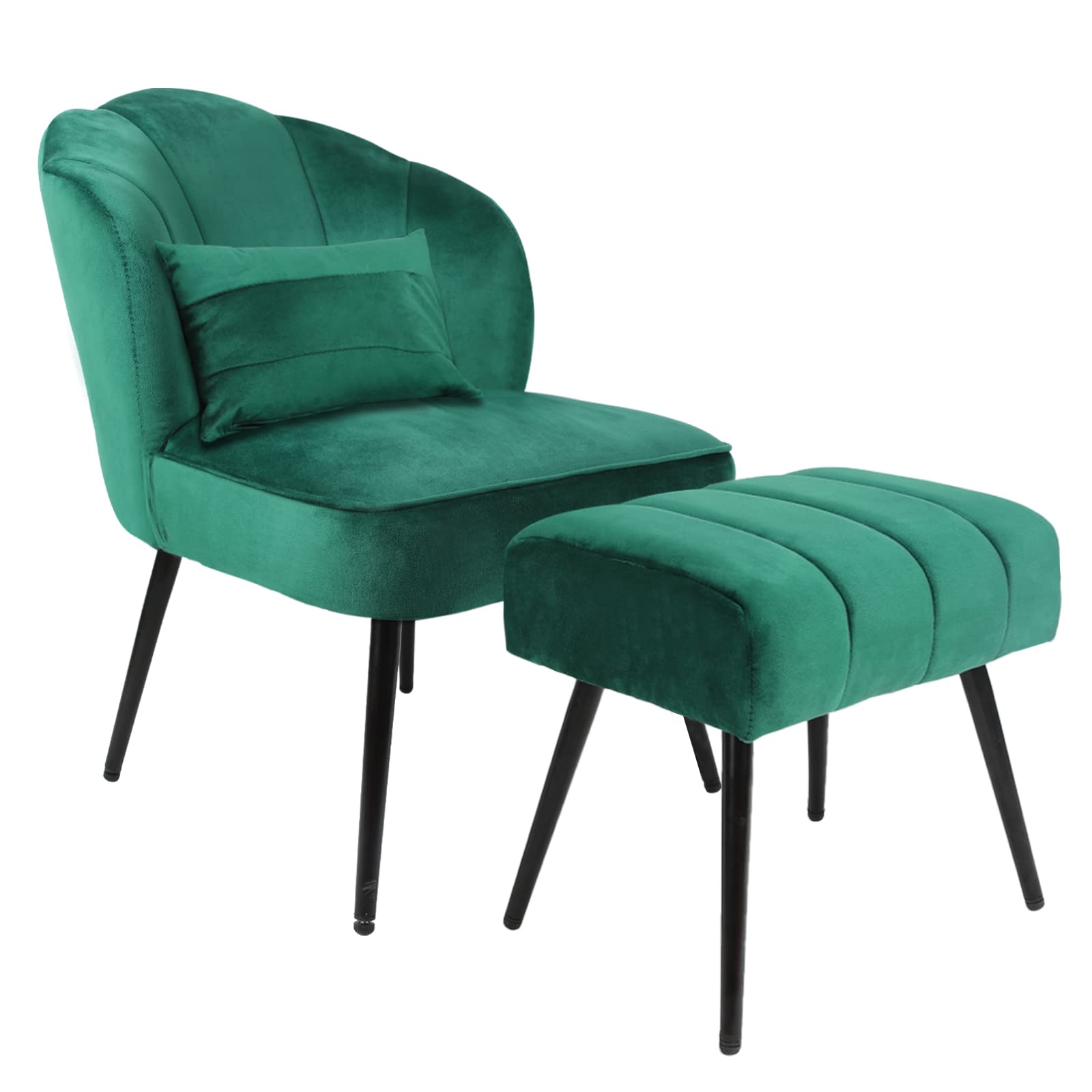 ECOMEX Velvet Accent Chair with Ottoman - Modern Armless Living Room Chair with Metal Legs, Single Sofa for Bedroom, Makeup Room & Dining Room (Christmas Green) - Perfect for Small Spaces, Home Office & Reading Nook