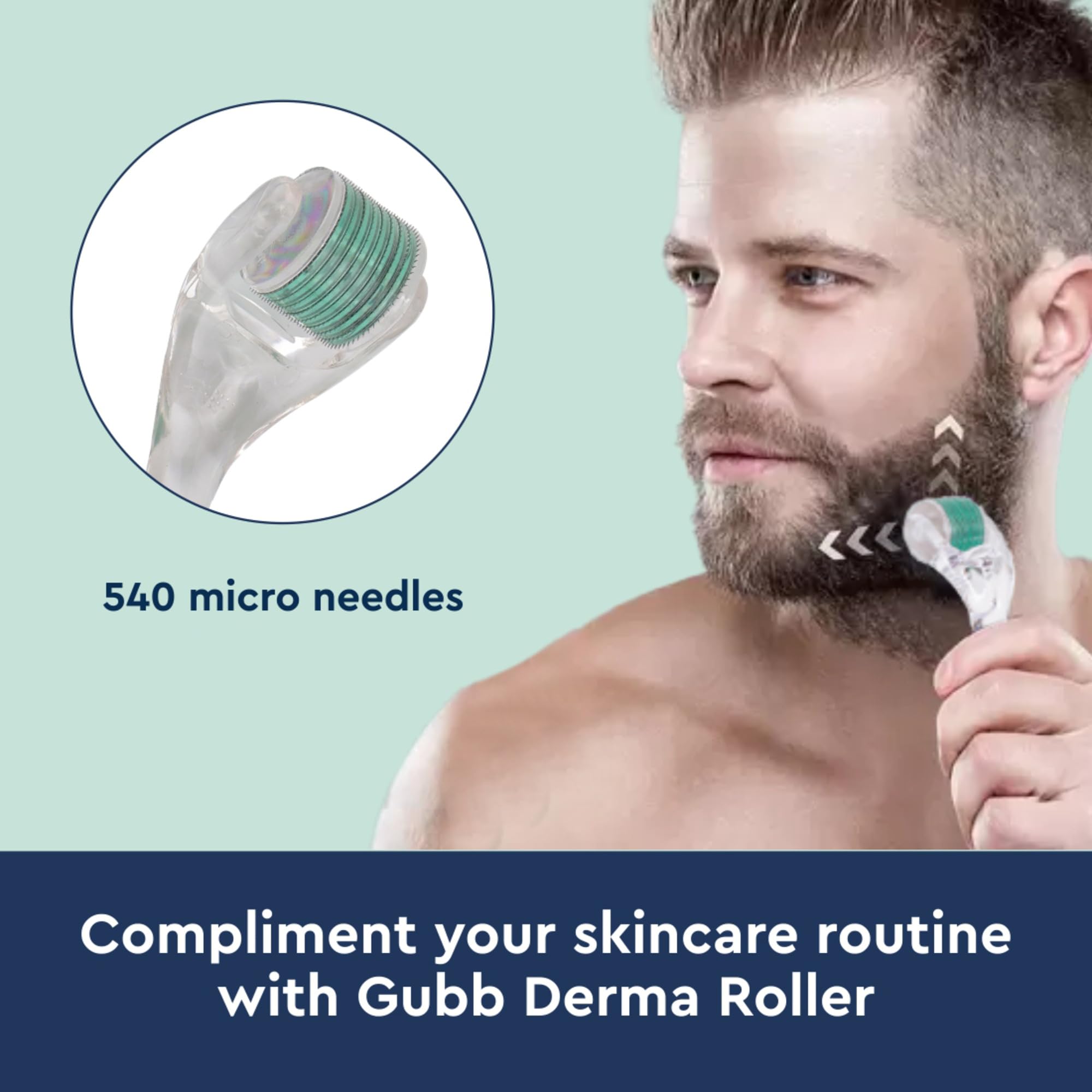 GUBB 0.5mm Derma Roller for Face - Professional Microneedling Tool for Acne Scars, Wrinkles, Beard Growth, Skin Rejuvenation & Hair Regrowth - Transparent Green - Perfect for Home Skincare & Beauty Routine