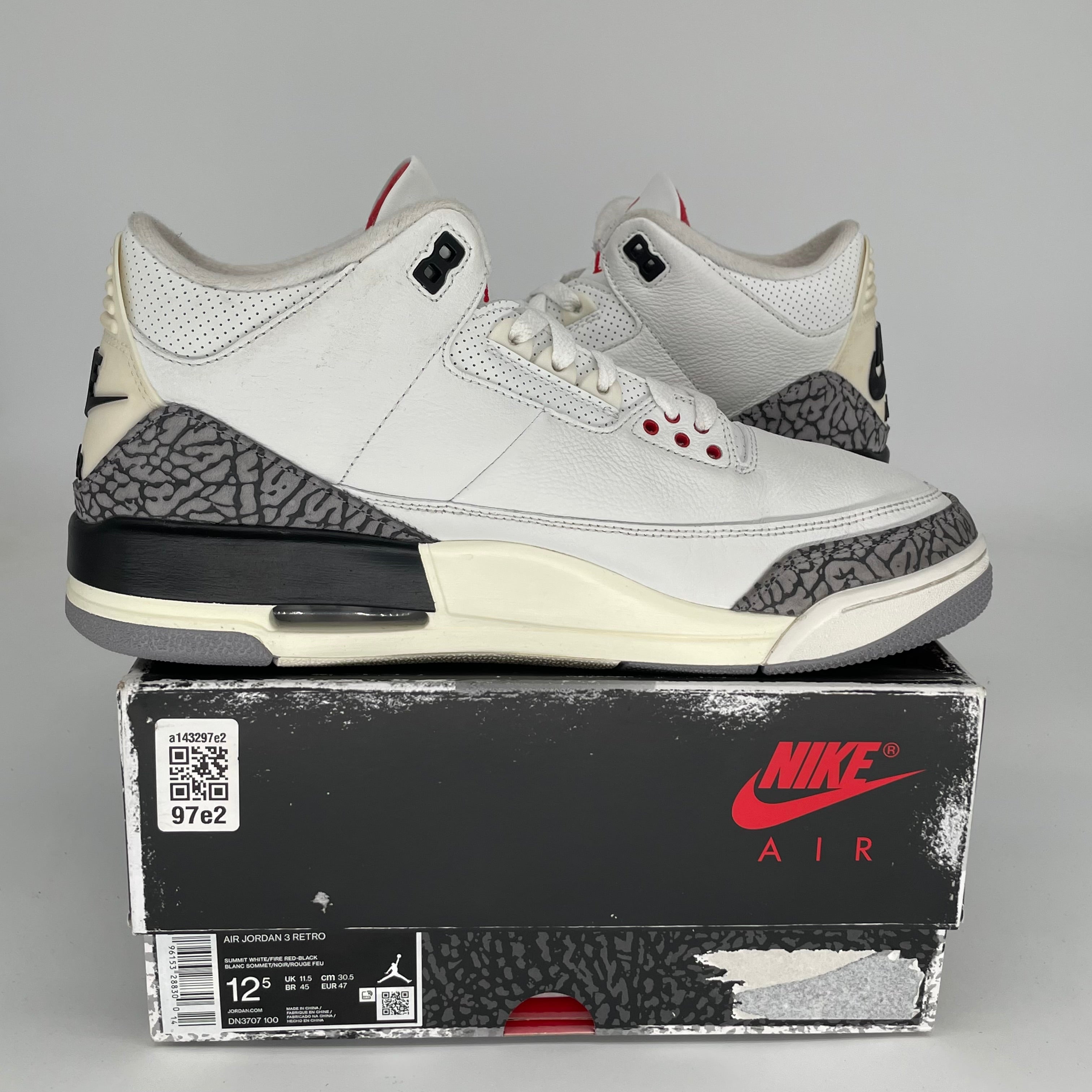 Original Air Jordan 3 White Cement Reimagined - Men's Size 12.5 (DN3707-100) - Authentic Retro Basketball Shoes for Sneaker Collectors & Streetwear Fashion