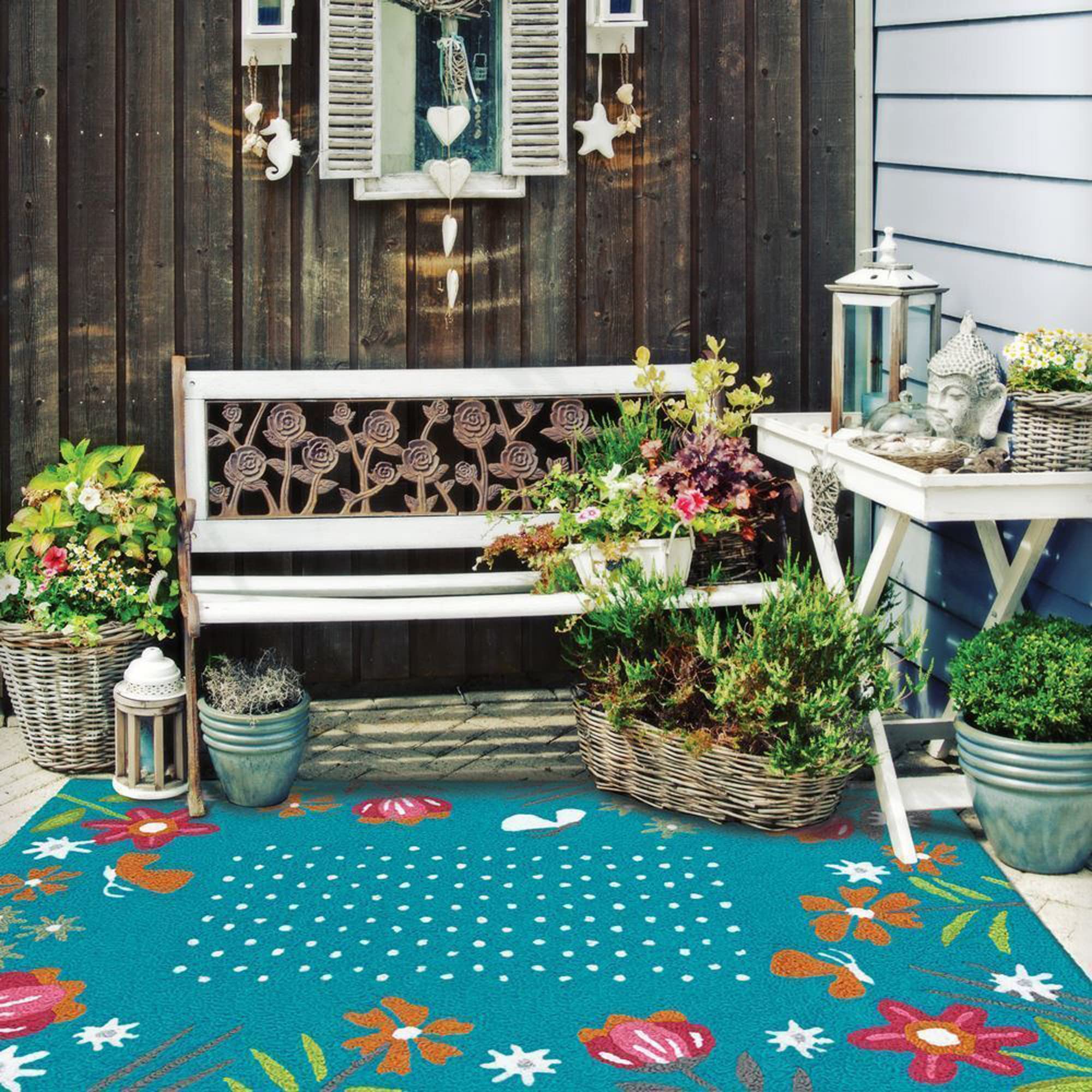 Jellybean Indoor/Outdoor Wildflower Garden Area Rug 58x78 Inch - Non-Slip Decorative Floor Mat for Living Room, Bedroom, Patio & Outdoor Spaces