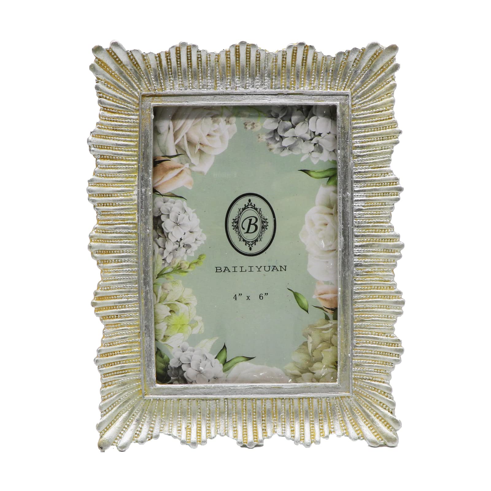 BLYBH 4x6 Picture Frame - Elegant White & Gold Ornate Photo Frame for Tabletop or Wall Display - Perfect for Home Decor, Wedding Photos, Family Portraits & Office Decorations