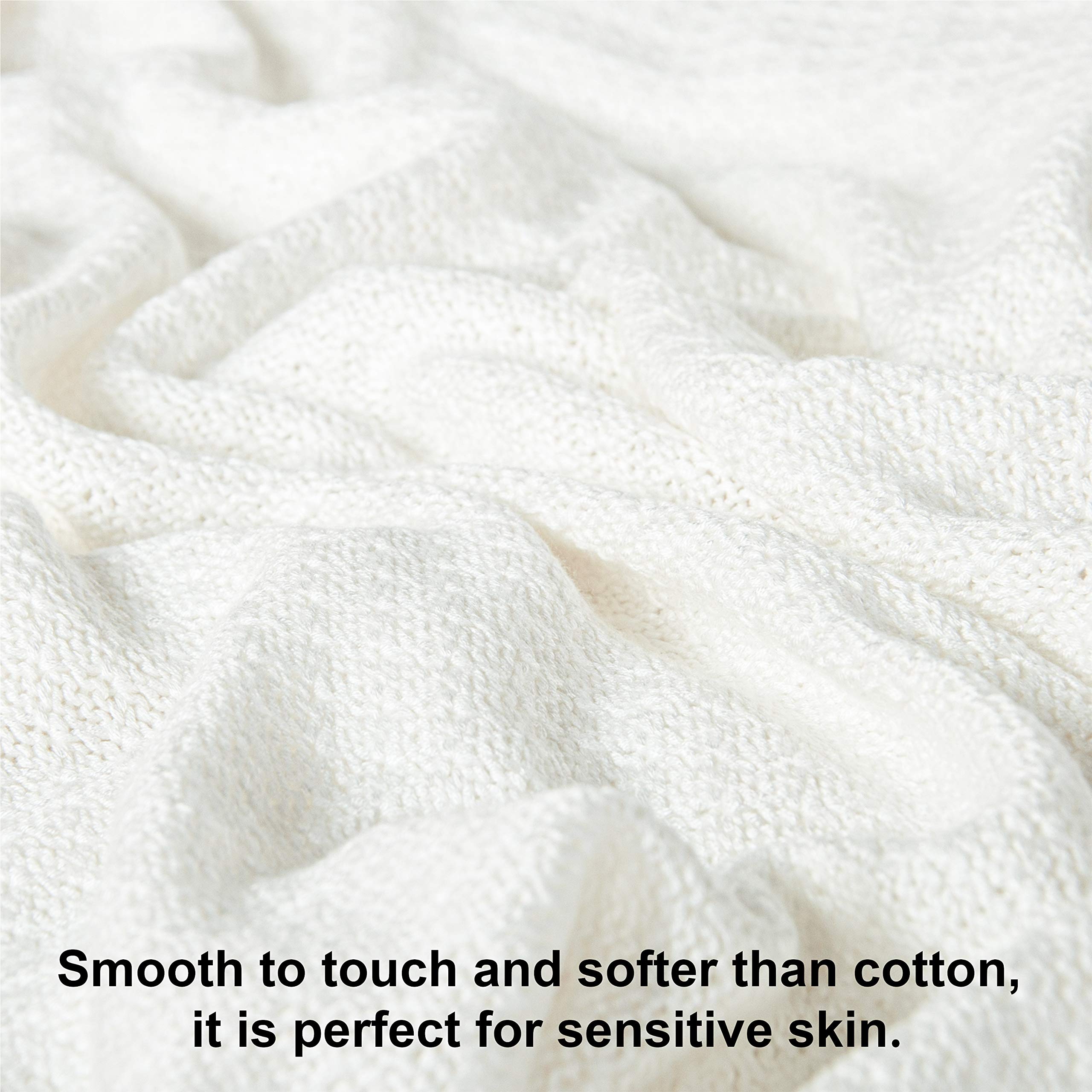 NTBAY Cooling Throw Blanket - Soft & Breathable Bamboo Rayon Cable Knit Blanket (51x67 Inches, 2.2 lbs) - Perfect for Summer Nights, Bedroom Decor, and Cozy Sofa Lounging - White