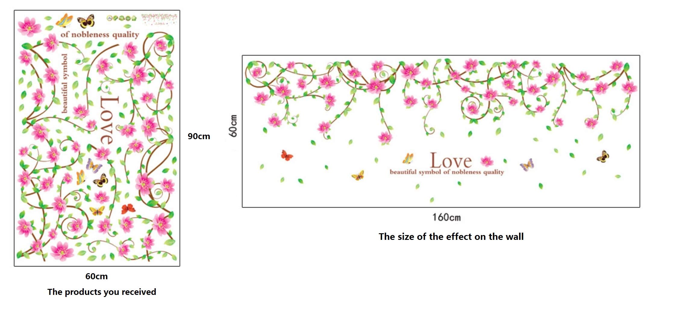 Kamay's PVC Art Decoration - Removable Pink Roses Romantic Flower Rattan Style Wall Decals for Wedding, Home, Restaurant & Bedroom Decor | Perfect for Living Room, Sofa & TV Background (FAY9150A)
