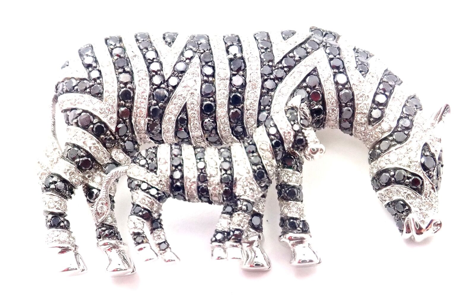 Authentic Michele Della Valle 18k White Gold White & Black Diamond Zebra Brooch Pin - Luxury Animal Jewelry for Women, Perfect for Special Occasions & Gift Giving