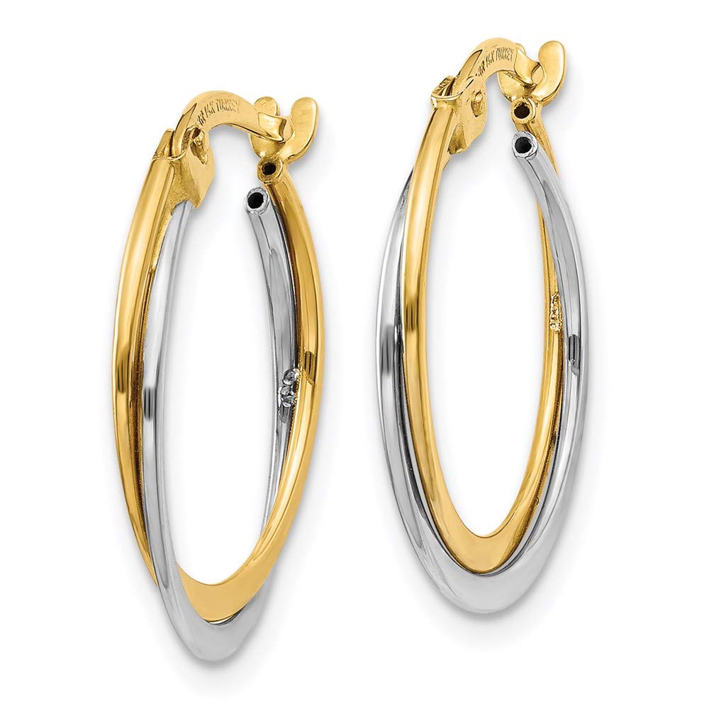 14K Gold Two Tone White and Yellow Gold Round Hoop Earrings for Women - Elegant Everyday Jewelry for Work, Date Night & Special Occasions
