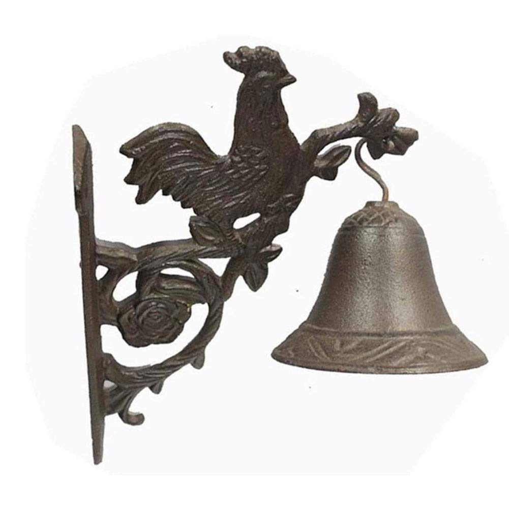 Vintage Cast Iron Rooster Wall Bell - Heavy Duty Antique Doorbell for Home & Garden - Rustic Farmhouse Wall Decor with Chimes - Perfect for Front Door, Patio, and Outdoor Decor