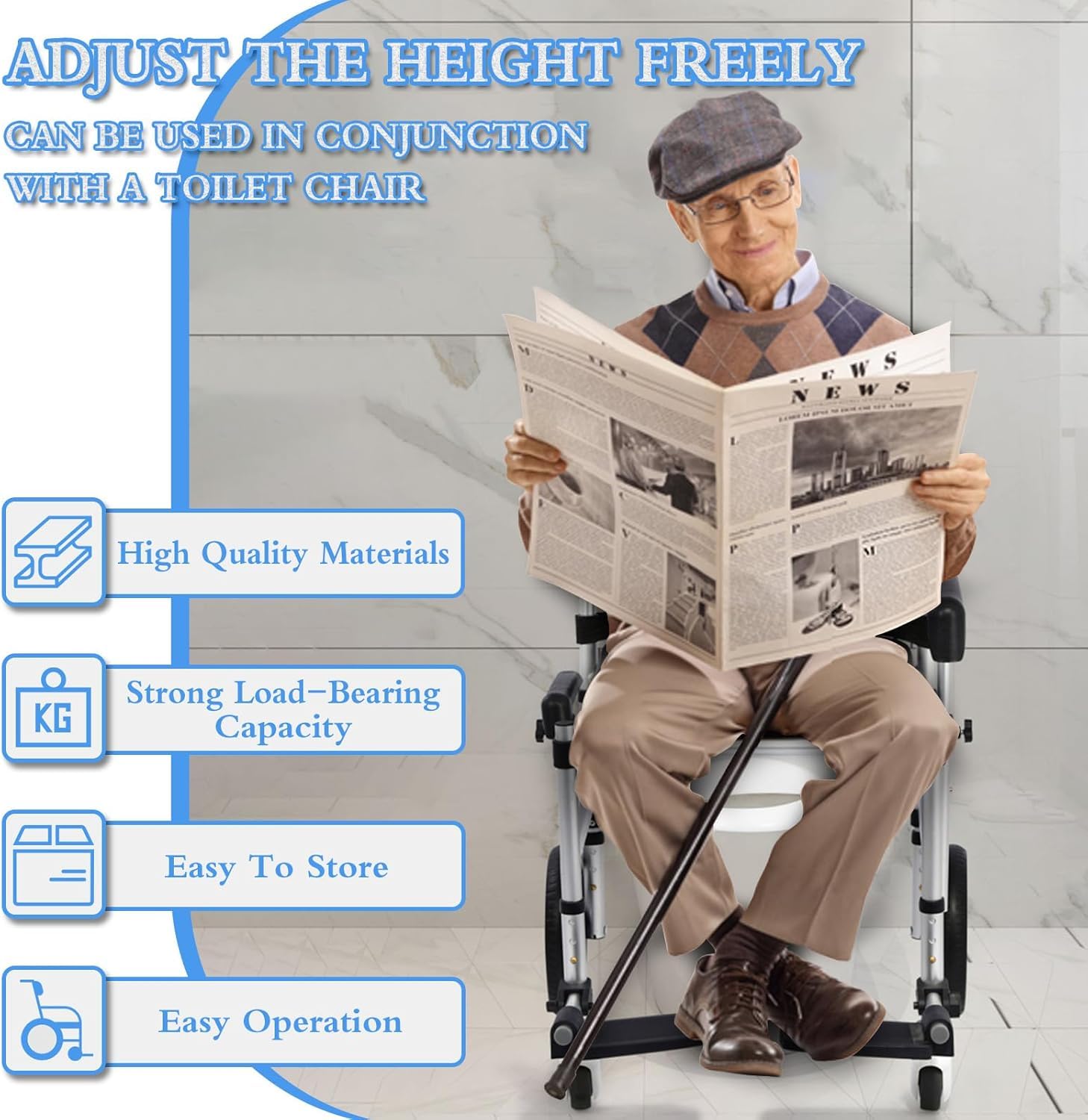Adjustable Height 4-in-1 Folding Shower Chair with Wheels - Padded Commode Wheelchair with Detachable Bucket, Lifting Armrests & Flip-Up Footrest for Elderly & Disabled - Ideal for Bathroom Safety & Bedside Use (Black)