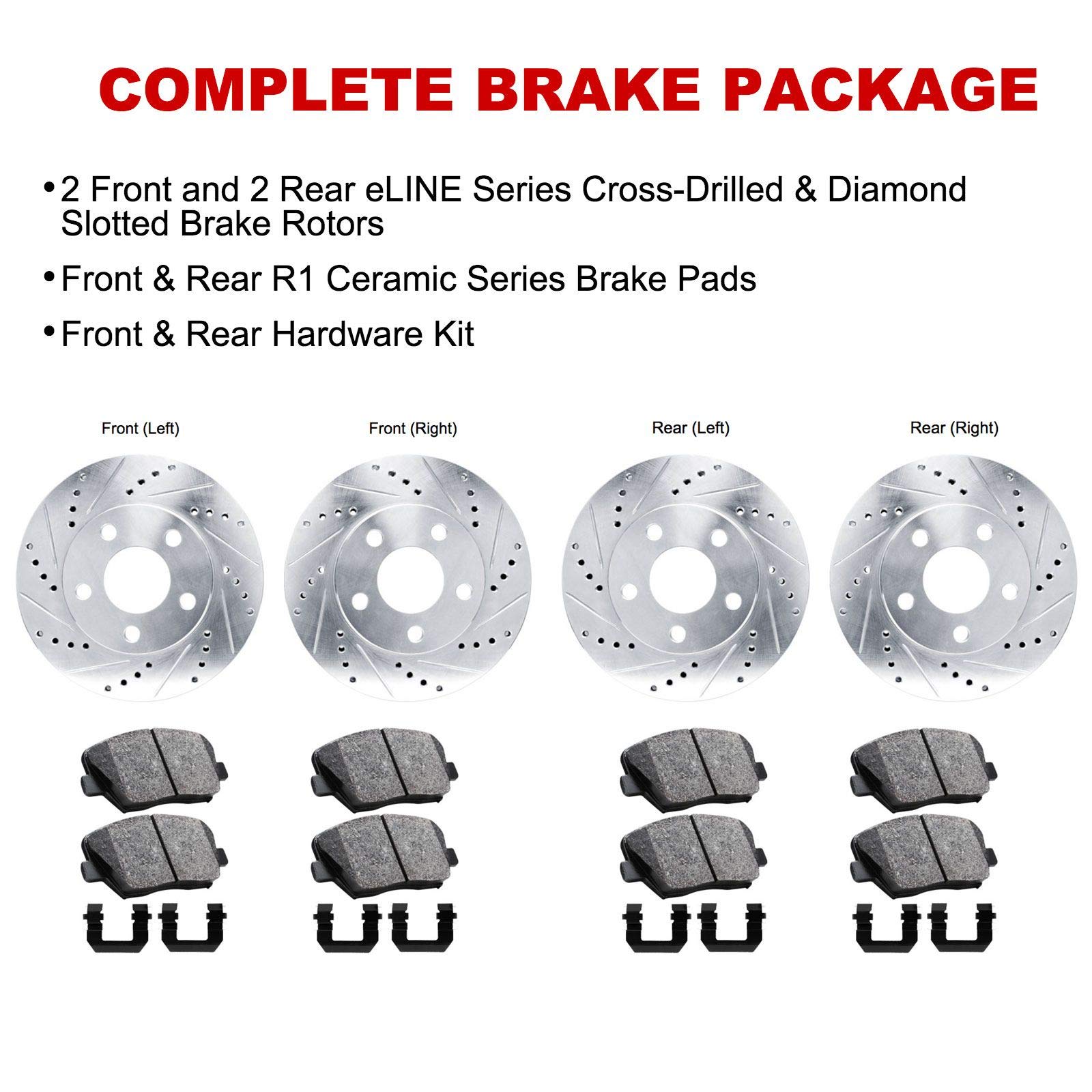 R1 Concepts Premium Ceramic Brake Pads & Rotors Kit - Front & Rear Brake System with Hardware - Fits 2005-2006 Hyundai Elantra - Perfect for Daily Commuting & City Driving