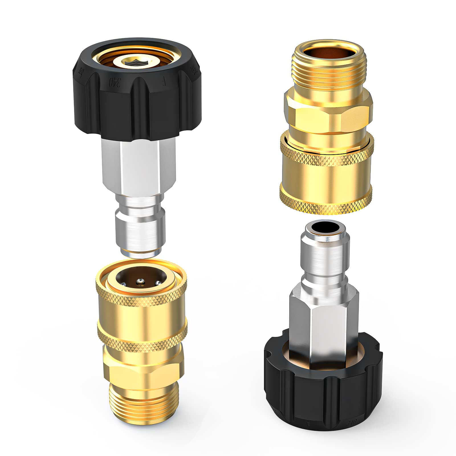 Twinkle Star Pressure Washer Quick Connect Fittings Kit - M22 14mm to 3/8 Inch Adapter (4-Piece Set) - Perfect for Home, Car & Outdoor Cleaning Equipment