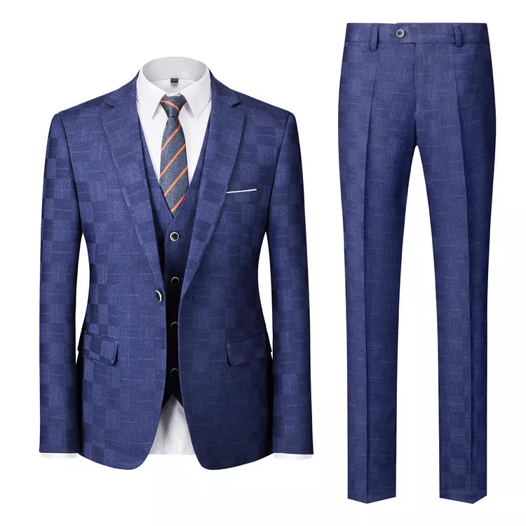 Blue Black Burgundy Plaid 3-Piece Men's Suit CB1216 - Perfect for Weddings, Business Meetings & Formal Events