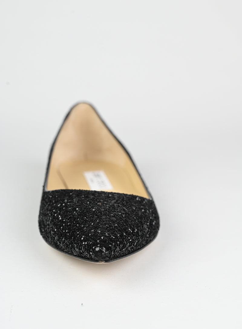 Jimmy Choo Black Glitter Ballerina Flats Size 41 | Elegant Women's Dress Shoes for Parties & Evening Events