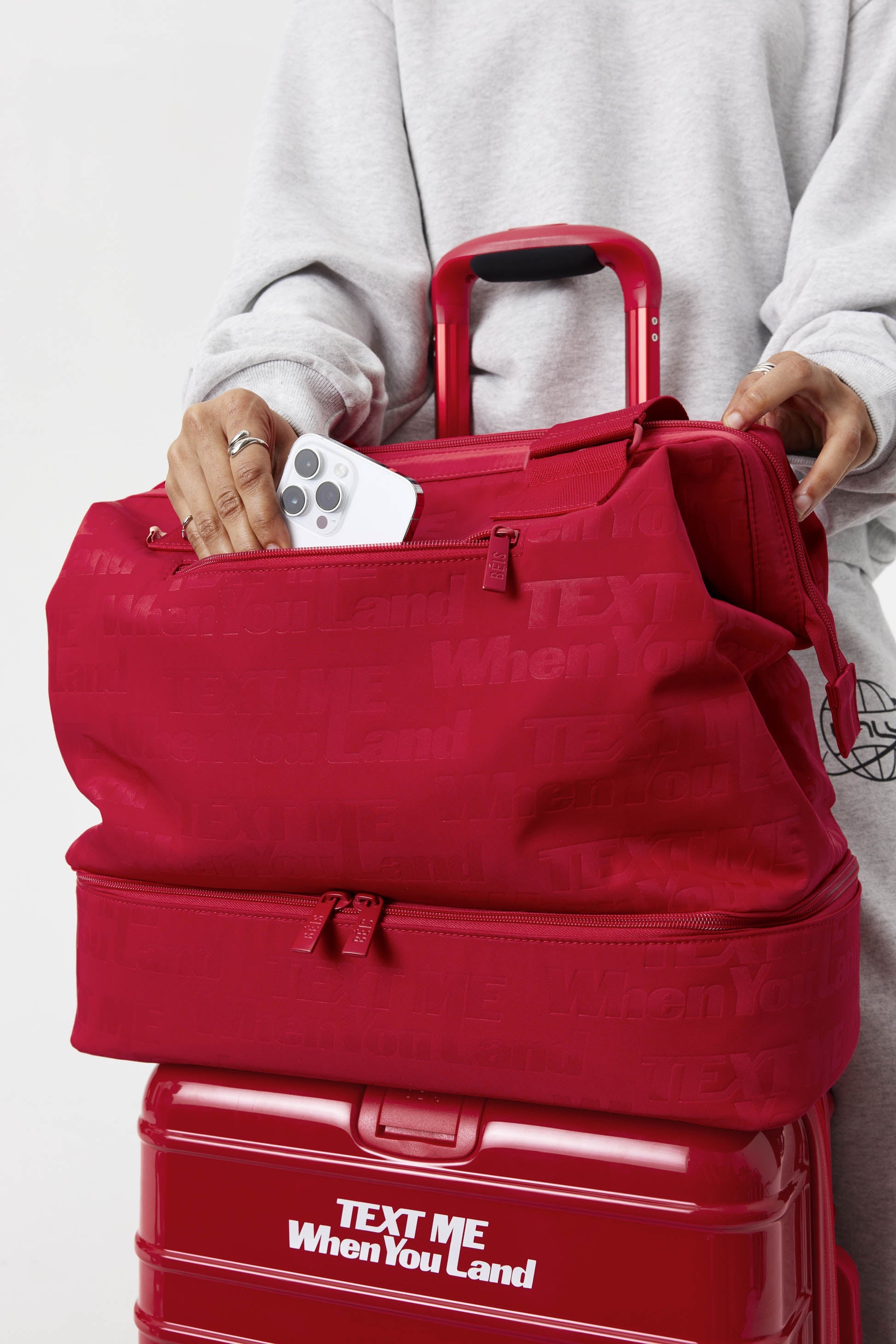 Mini Weekender Bag in Text Me Red - Stylish & Compact Travel Duffel for Weekend Getaways, Gym, or Overnight Trips