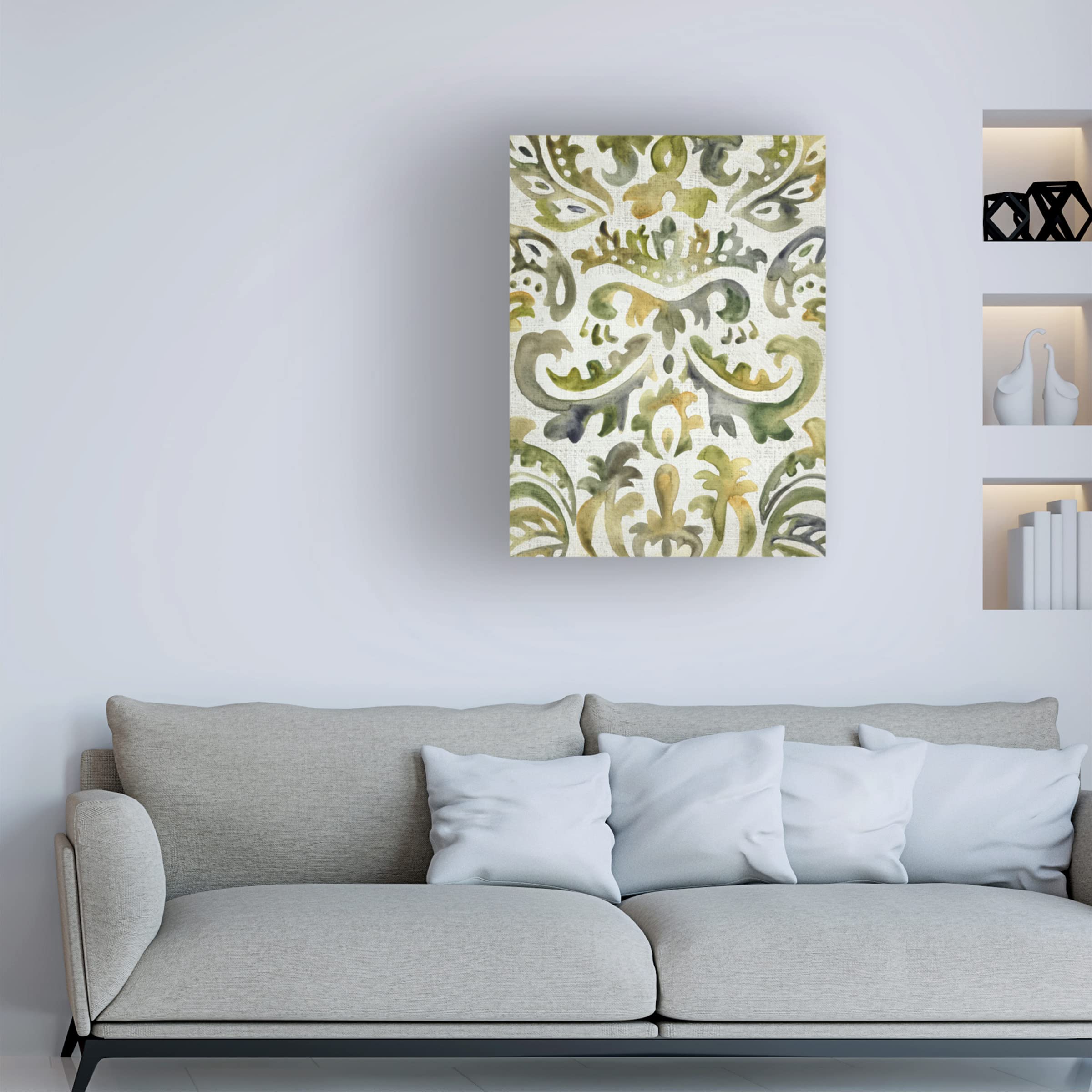 Trademark Fine Art 'Verdant Damask III' Canvas Wall Art by Chariklia Zarris - Modern Botanical Painting for Living Room, Bedroom & Office Decor