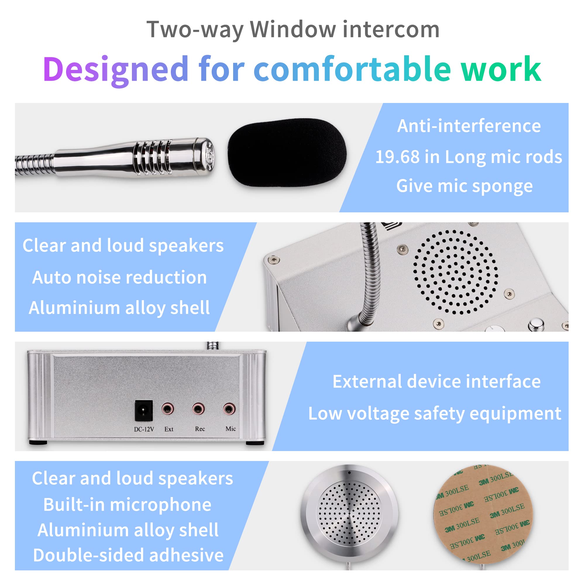 DESHUN Dual-Way Window Intercom System with Microphone & Speakers - Clear Communication Solution for Banks, Offices, Hospitals, Train Stations, Restaurants & Ticket Counters - Perfect for Secure Transactions & Customer Service