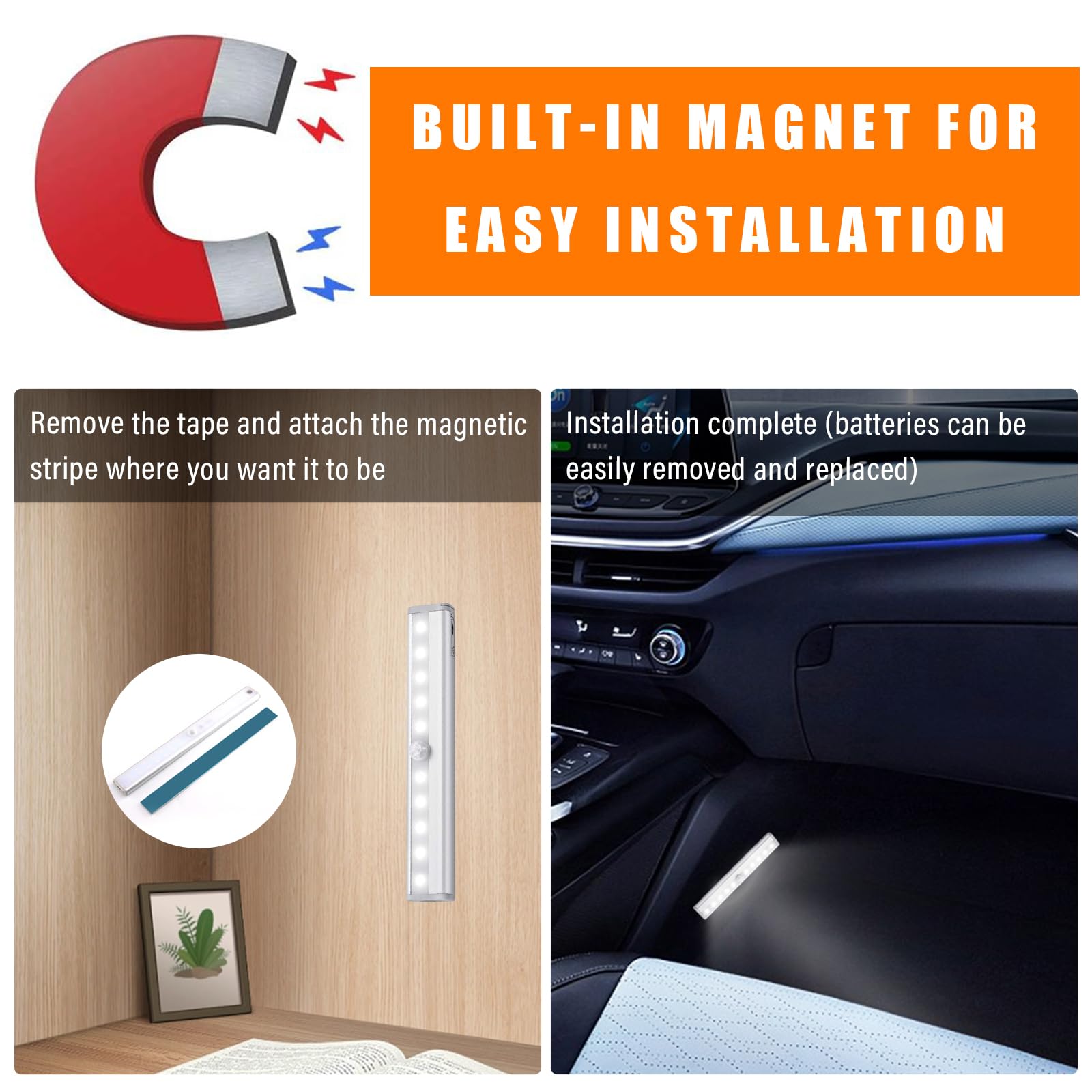 Ziciner 2PCS Motion Activated RV Step Lights - 10 LED Rechargeable Magnetic Sensor Light Bars for Motorhomes, Trailers & Campers | High Brightness LED Strip for Night Safety & Convenience | Perfect for Outdoor Camping, Road Trips & RV Living