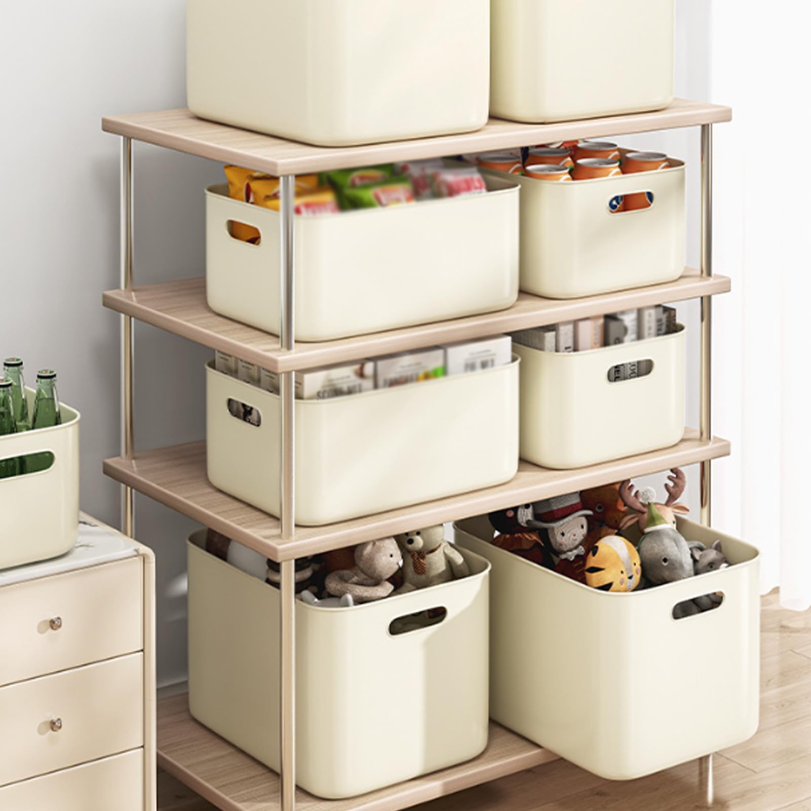 Japanese Style Plastic Storage Box with Lid - Desktop Organizer for Office, Dormitory & Home | Perfect for Snacks, Sundries & Wind Chime Accessories | Multi-Purpose Organizing Solution